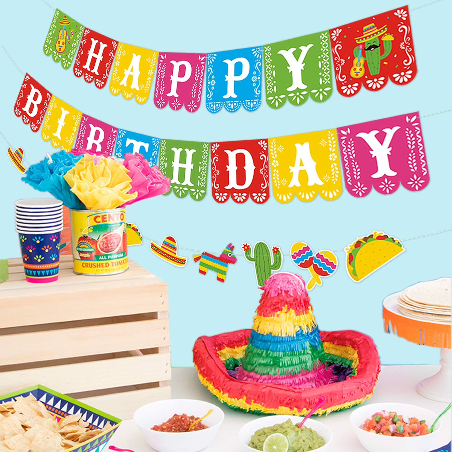 Kitticcino Mexican Party Decorations 3 PCS Mexican Happy Birthday Banner Cinco De Mayo Fiesta Decor Mexico Birthday Fiesta Taco Mexican Photo Booth