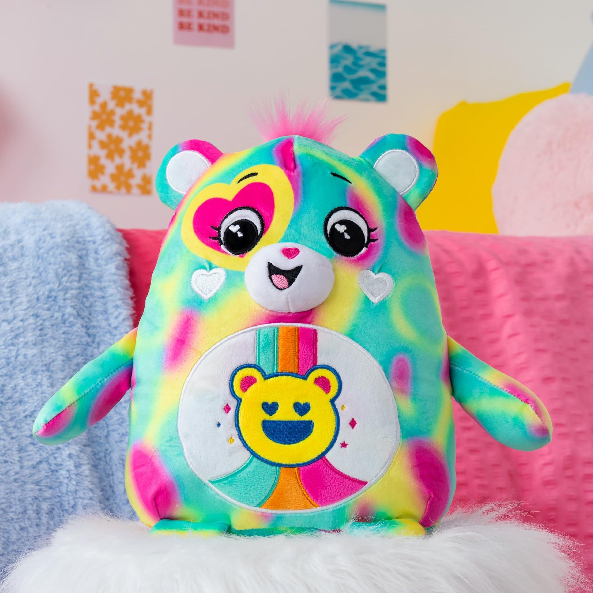 Care Bears Squishy 10" Plush Good Vibes Bear - Soft Huggable Squishy Material! - Good for Girls and Boys, Employees, Collectors, Ages 4+