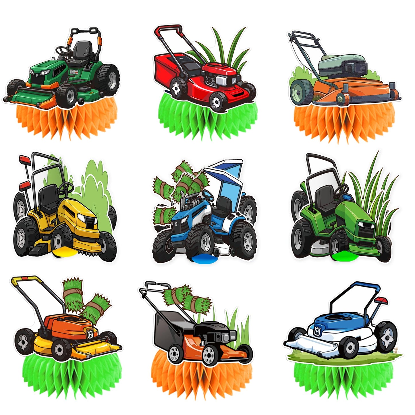 9 Pcs Lawn Mower Honeycomb Centerpieces Lawn Mower Table Decorations Lawnmower Party Decorations for Lawn Mower Birthday Party Supplies