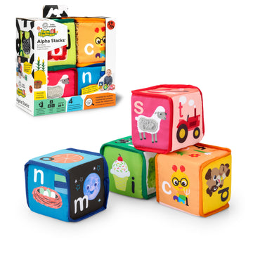 Baby Einstein Alpha Stacks Baby Learning Blocks, Soft, Multisensory Stacking Toys with Letters A-Z, Animals, Colors & Textures, Set of 4, Ages 3