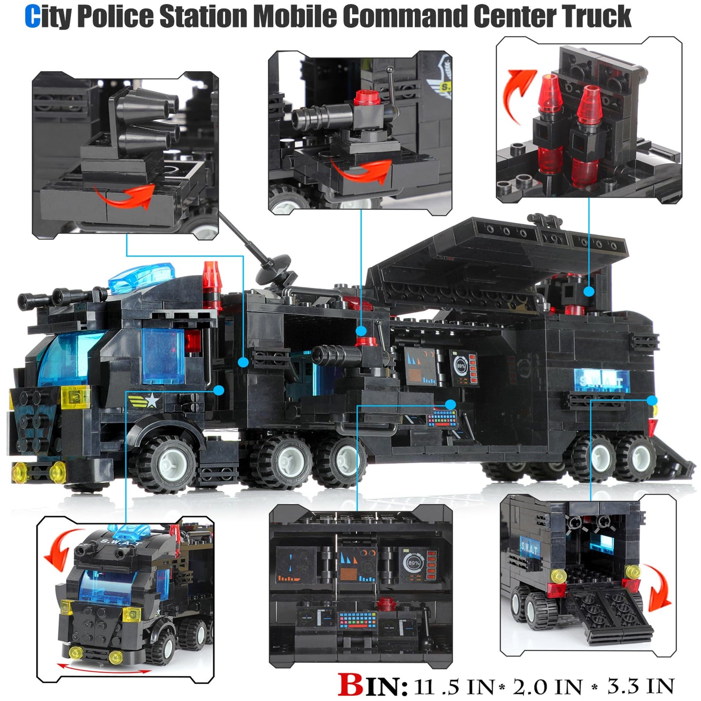 1110 PCS SWAT City Police Set Cop Car Building Set with Helicopter, Boat, Police Station, Mobile Command Center Truck Toys in 25 Different Models