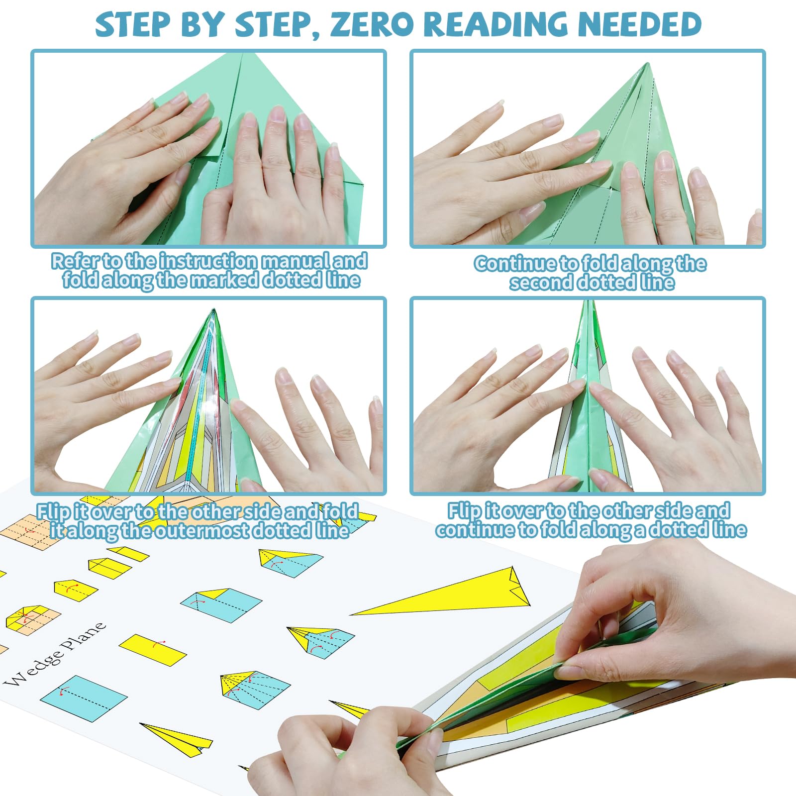 Elfew 48 Sheet Paper Airplane Kit for Kids Ages 6-8,8-12, Origami Paper Plane Kits for Boys, Crafts for Kids Activities, Origami Book, Airplane Toys