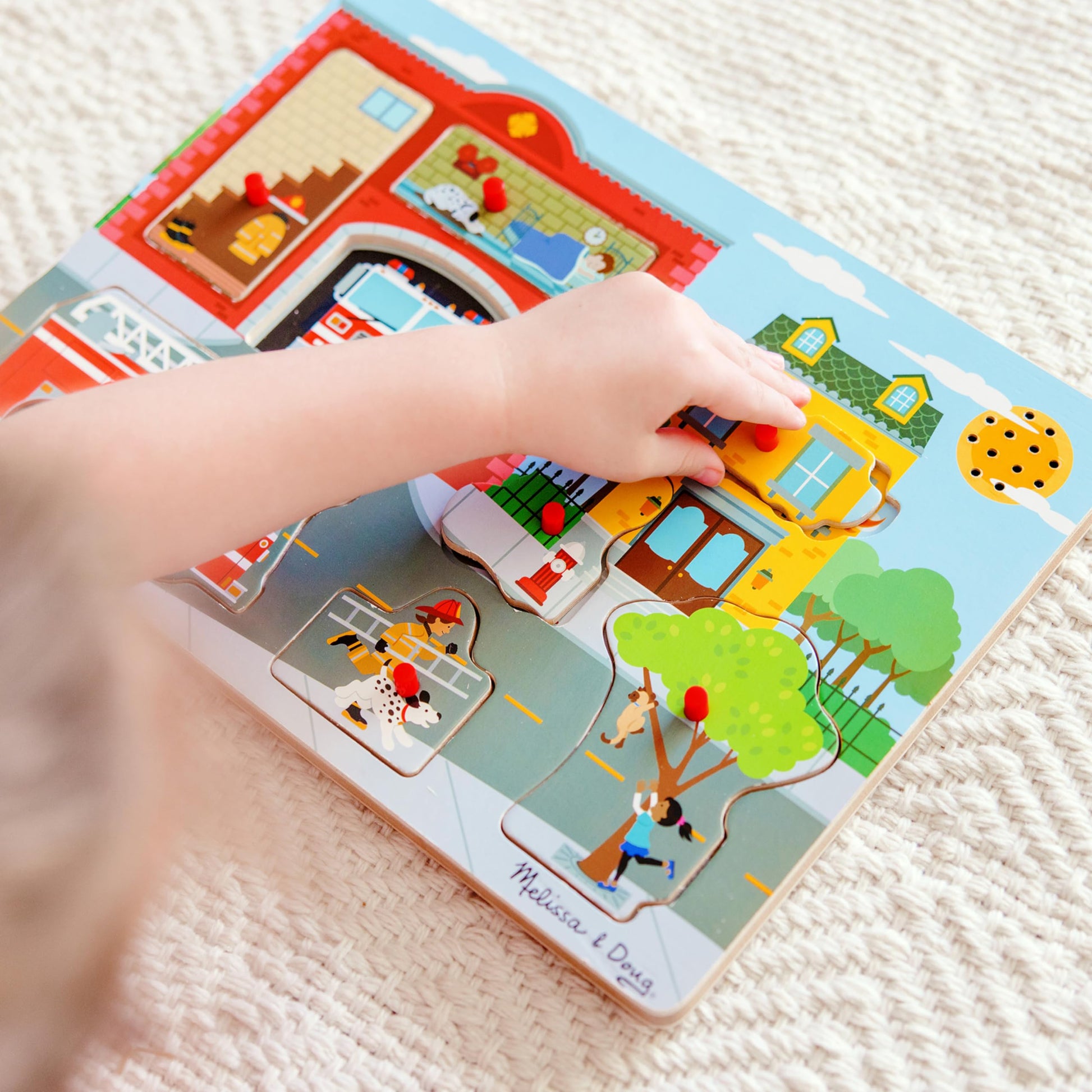 Melissa & Doug Around The Fire Station Sound Puzzle - Wooden Peg Puzzle (8 pcs)