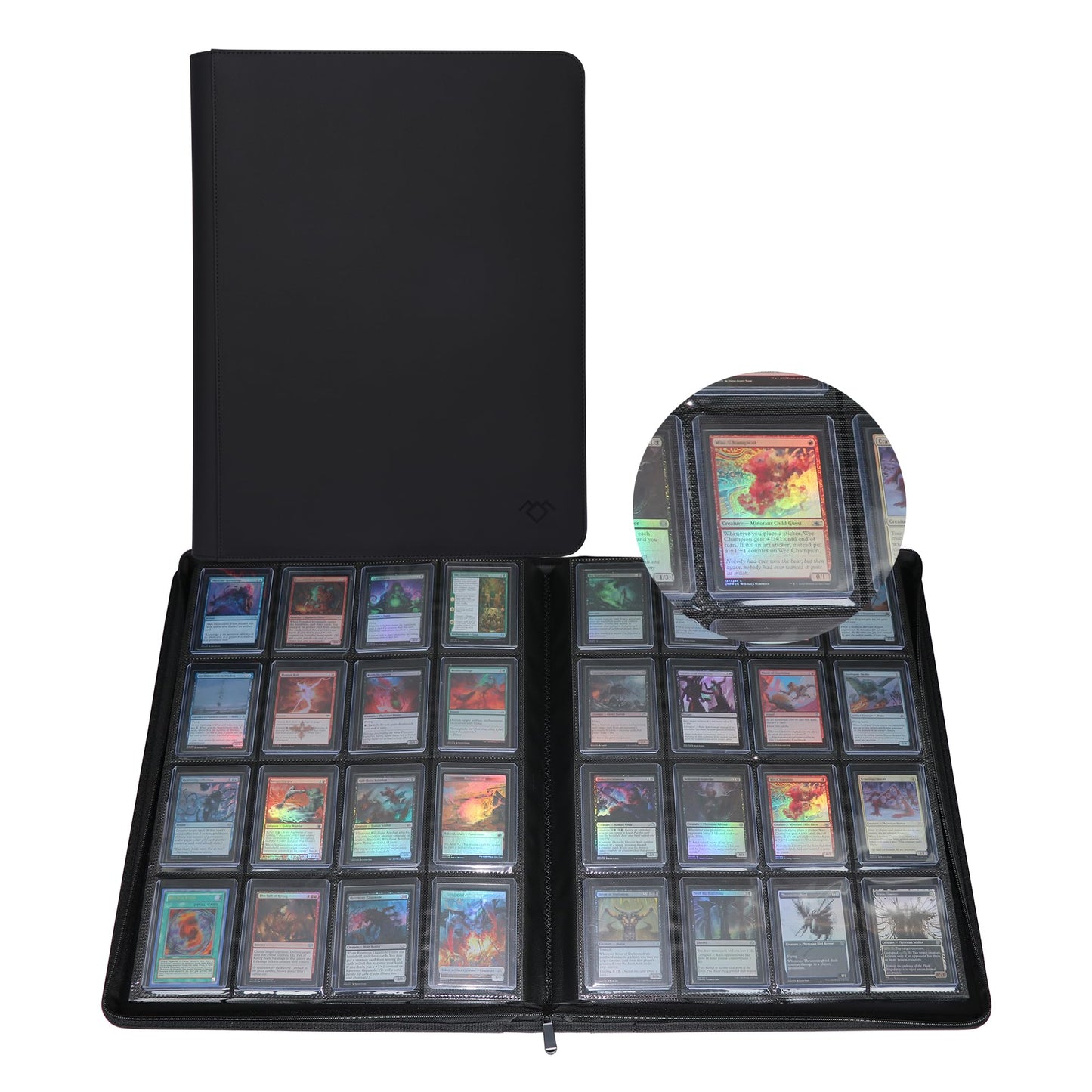 GrinOwl 16 Pocket Top loader Binder, Holds 640 Top Loaders, Large Top loader Card Binder with Sleeves for Cards in 3" x 4" Top loaders
