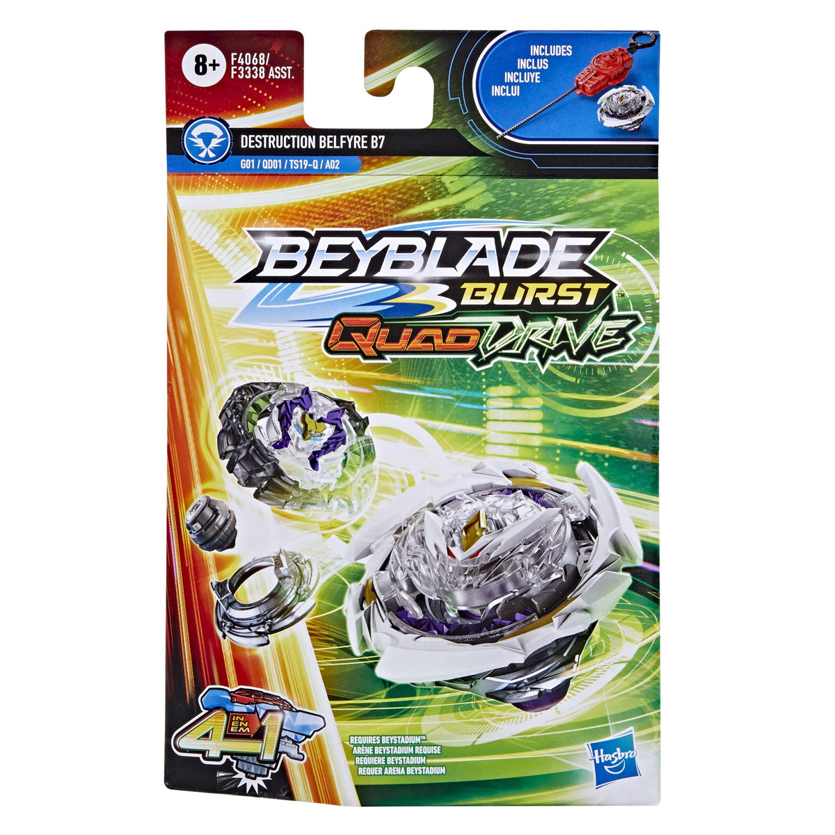 Beyblade Burst QuadDrive Destruction Belfyre B7 Spinning Top Starter Pack - Attack/Stamina Type Battling Game with Launcher, Toy for Kids