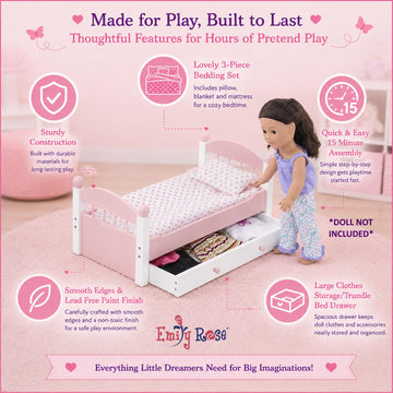Emily Rose 18" Doll White Stackable Bed w/Storage Drawer & Bedding Set