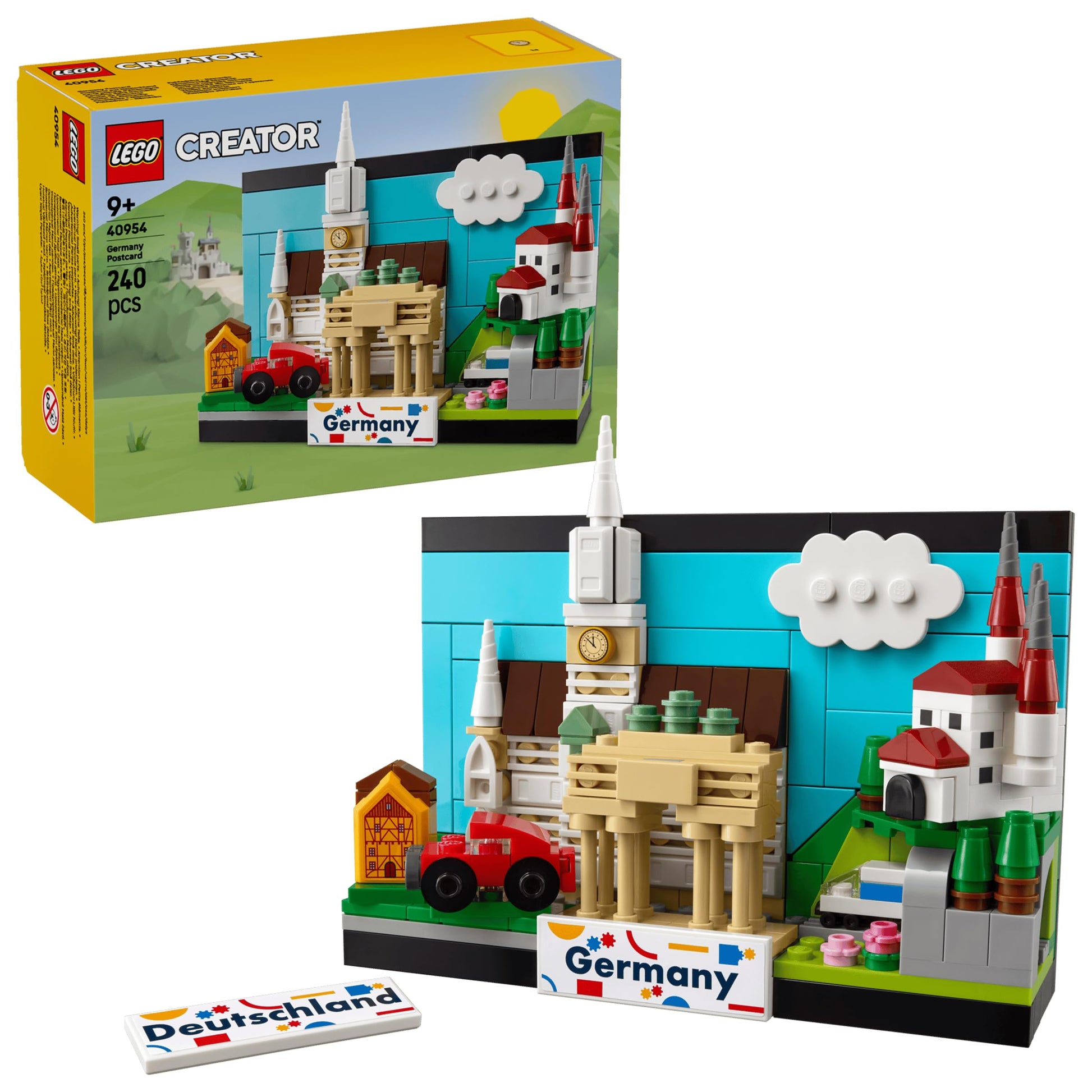 LEGO Creator Germany Postcard - 240-Piece 3D Landmark Building Set with Brandenburg Gate & Munich New Town Hall, Collectible Travel Souvenir Display