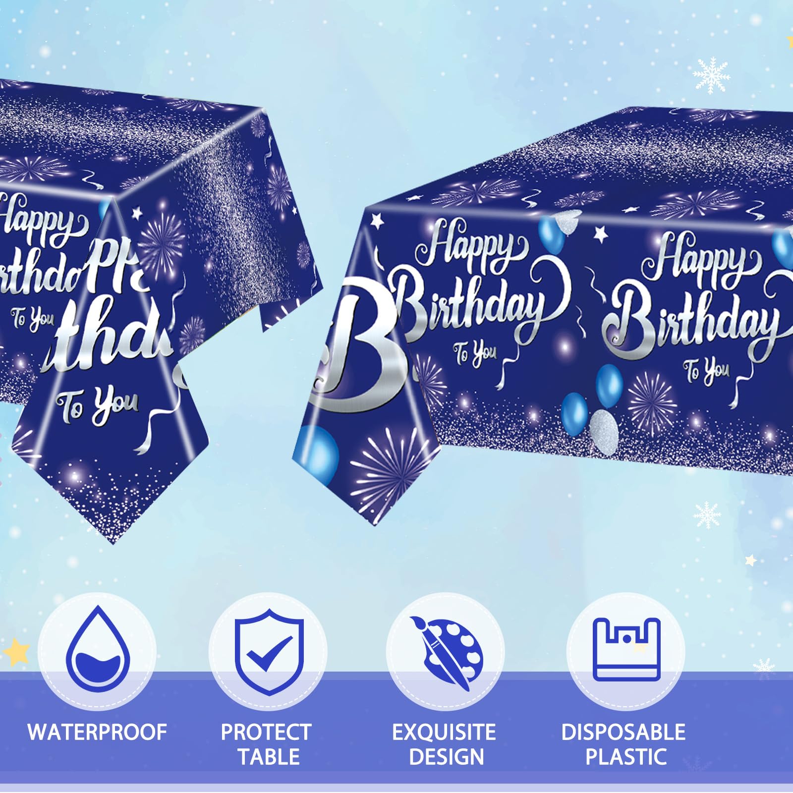 41 PCS Blue Birthday Decorations Blue and Silver Theme Tableware Sets Included Navy Blue Party Plates and Napkins Tablecloth for Men Women Birthdays
