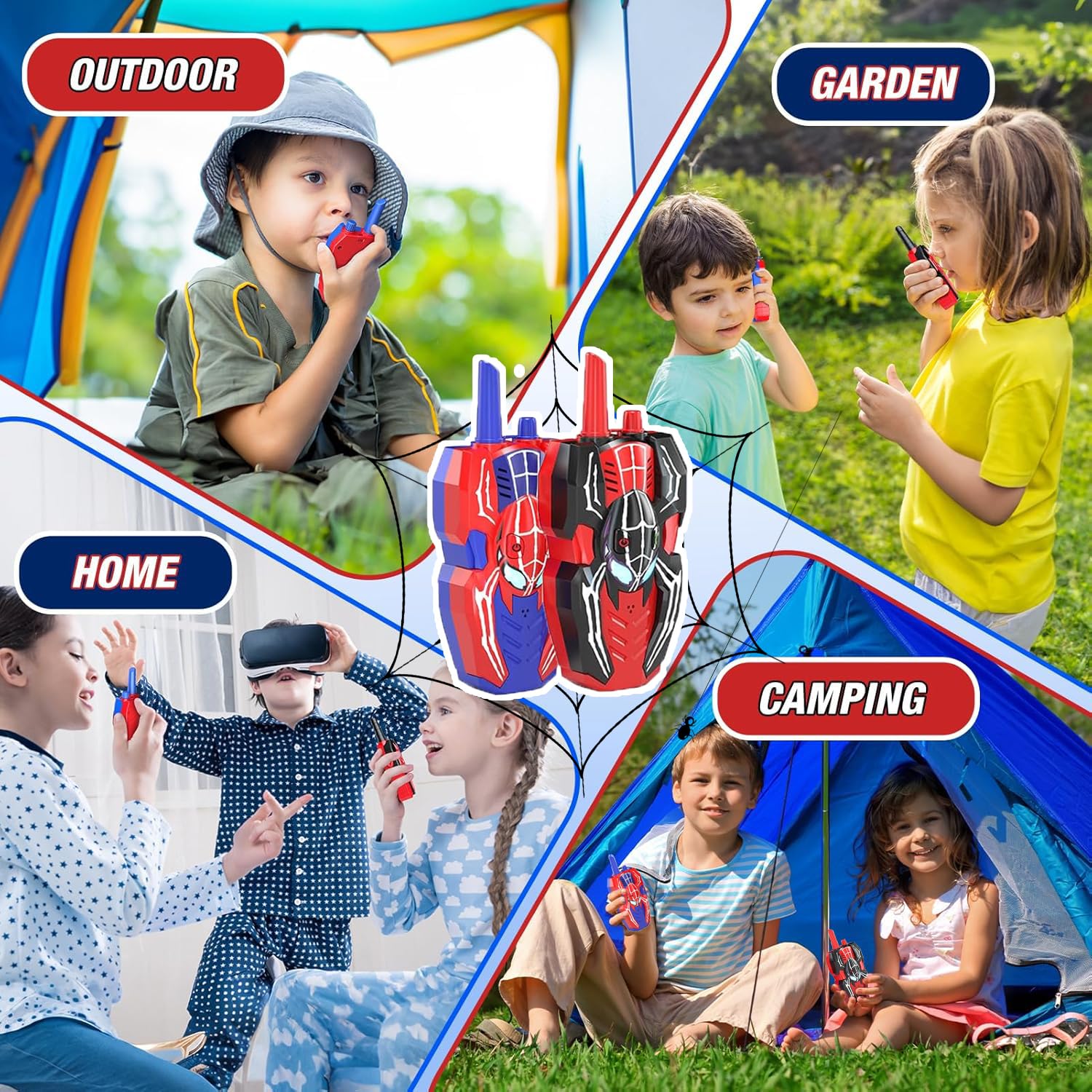 Walkie Talkies for Kids Long Range, Kids Walkie Talkies 2 Pack, Spider Toys for Boys 3-4 4-6 6-8 Outdoor Camping 2 Way Radio Toy, Birthday Toys for