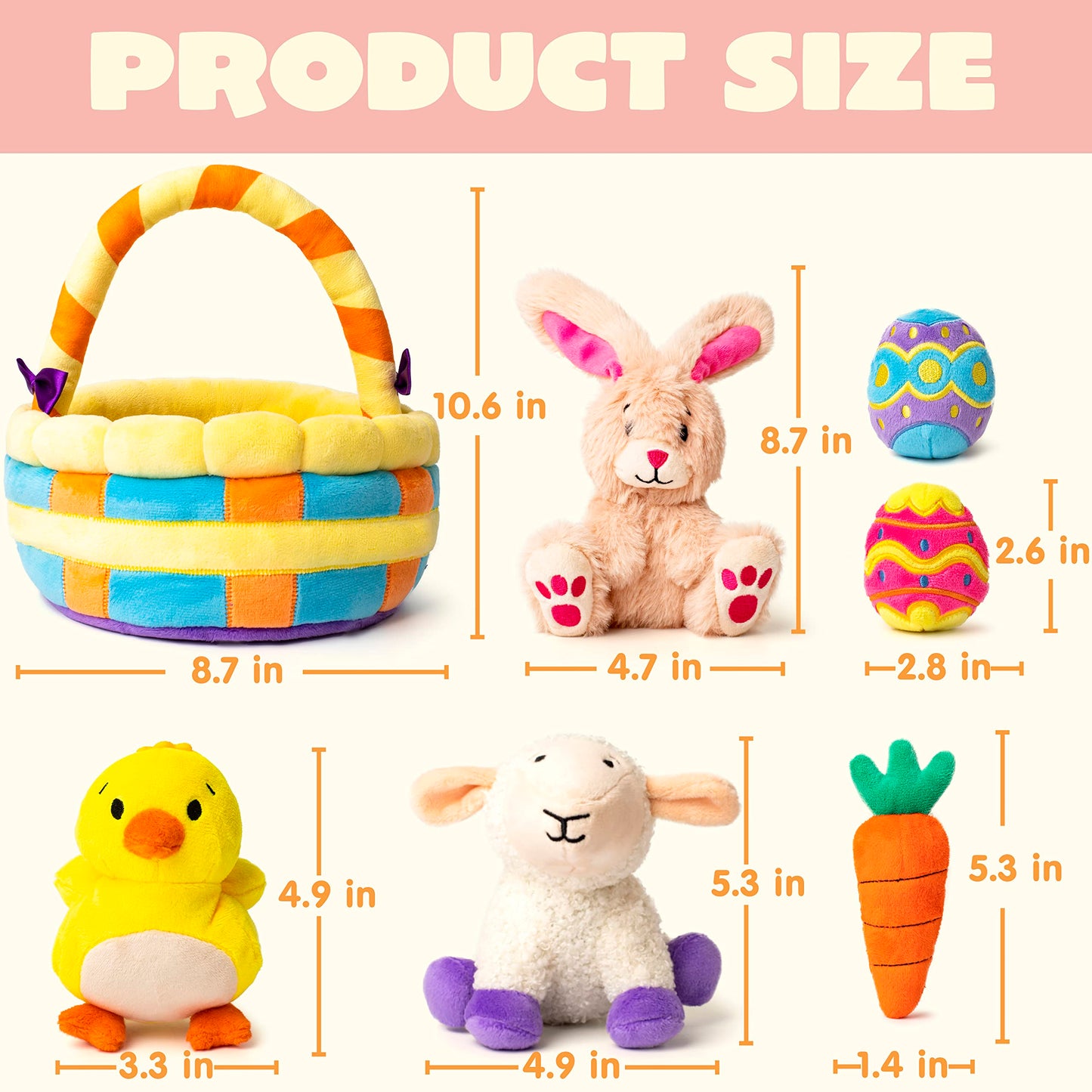 JOYIN 7 PCS Easter Basket Plush Playset Stuffers with Lamb Bunny Chick Carrot Egg Toys, Easter Party Favors Decorations Gifts Supplies for Baby Girls