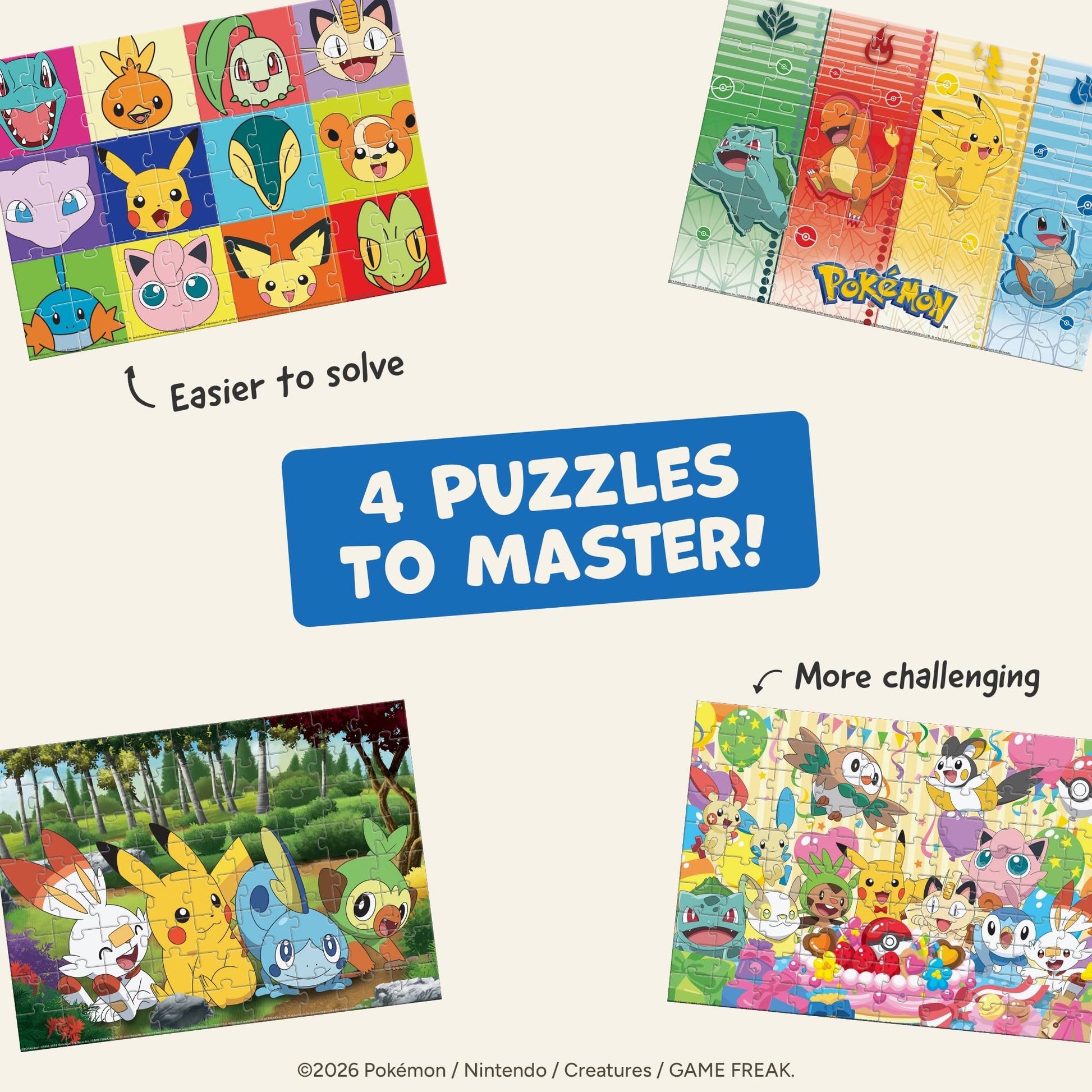 Buffalo Games - Pokémon - 4 Pack 500 Piece Puzzles for Kids Ages 3-6+