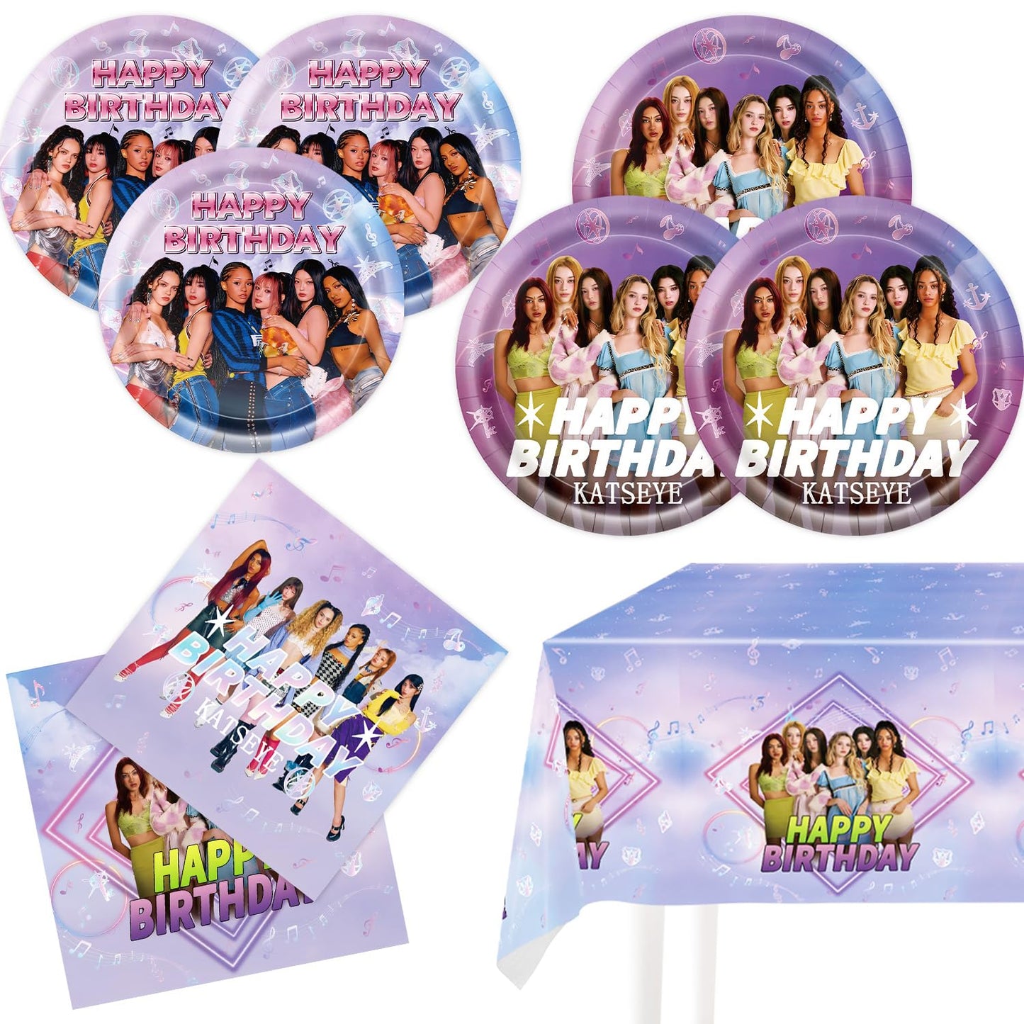 KATSEYE Birthday Decorations, 20 Plates, 20 Napkins and 1 Tablecover for Girls Fans KATSEYE Party Supplies