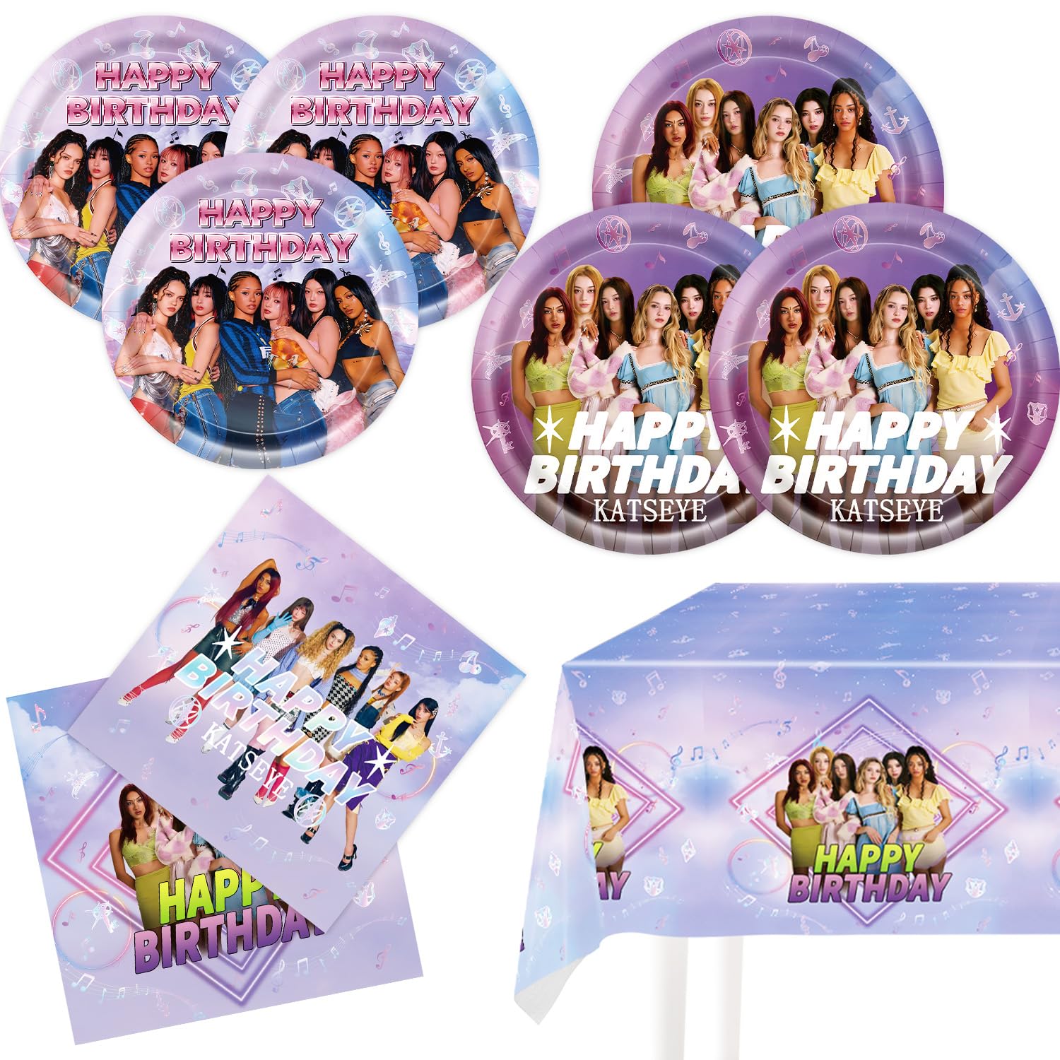 KATSEYE Birthday Decorations, 20 Plates, 20 Napkins and 1 Tablecover for Girls Fans KATSEYE Party Supplies