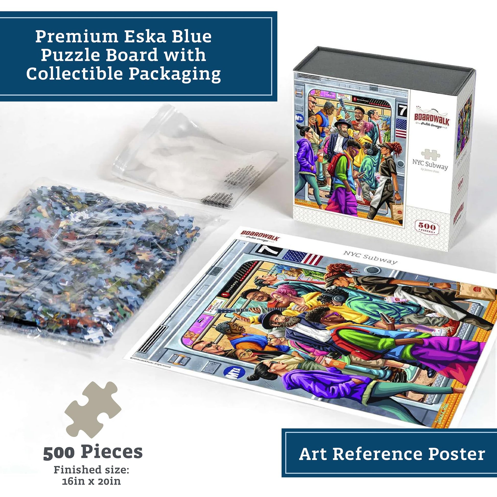 Boardwalk Puzzles NYC Subway, 500 Piece Jigsaw Puzzle for Adults, 16 x 20 Inches, Made in USA