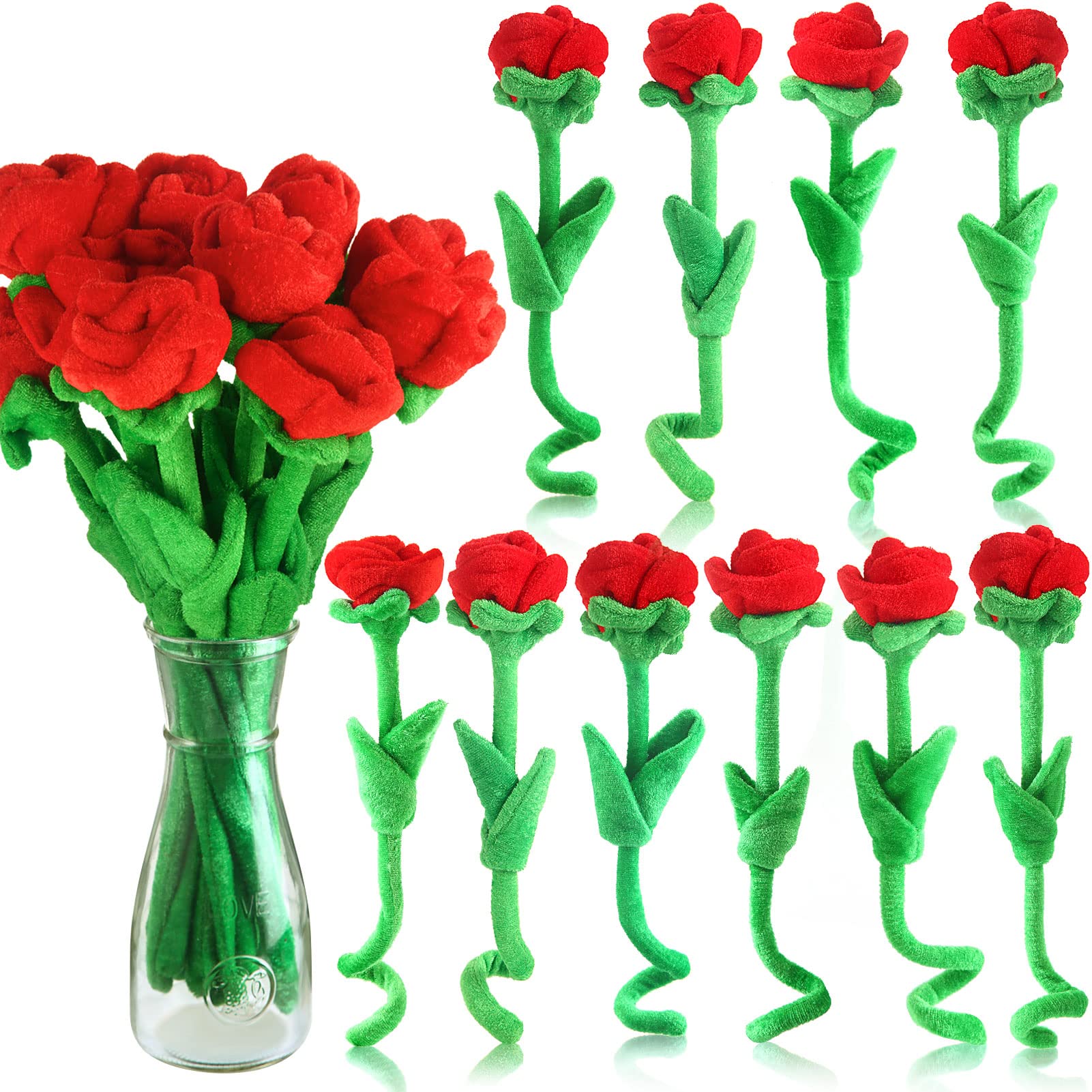 10 Pcs Plush Rose Flower Stuffed Flower Bendable Stems Plush Bouquet Toy Soft Rose Flower 12.6 Inch for Christmas Classroom 2026 Mother's Day