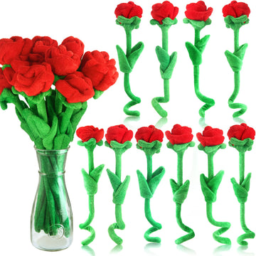 10 Pcs Plush Rose Flower Stuffed Flower Bendable Stems Plush Bouquet Toy Soft Rose Flower 12.6 Inch for Christmas Classroom 2026 Mother's Day