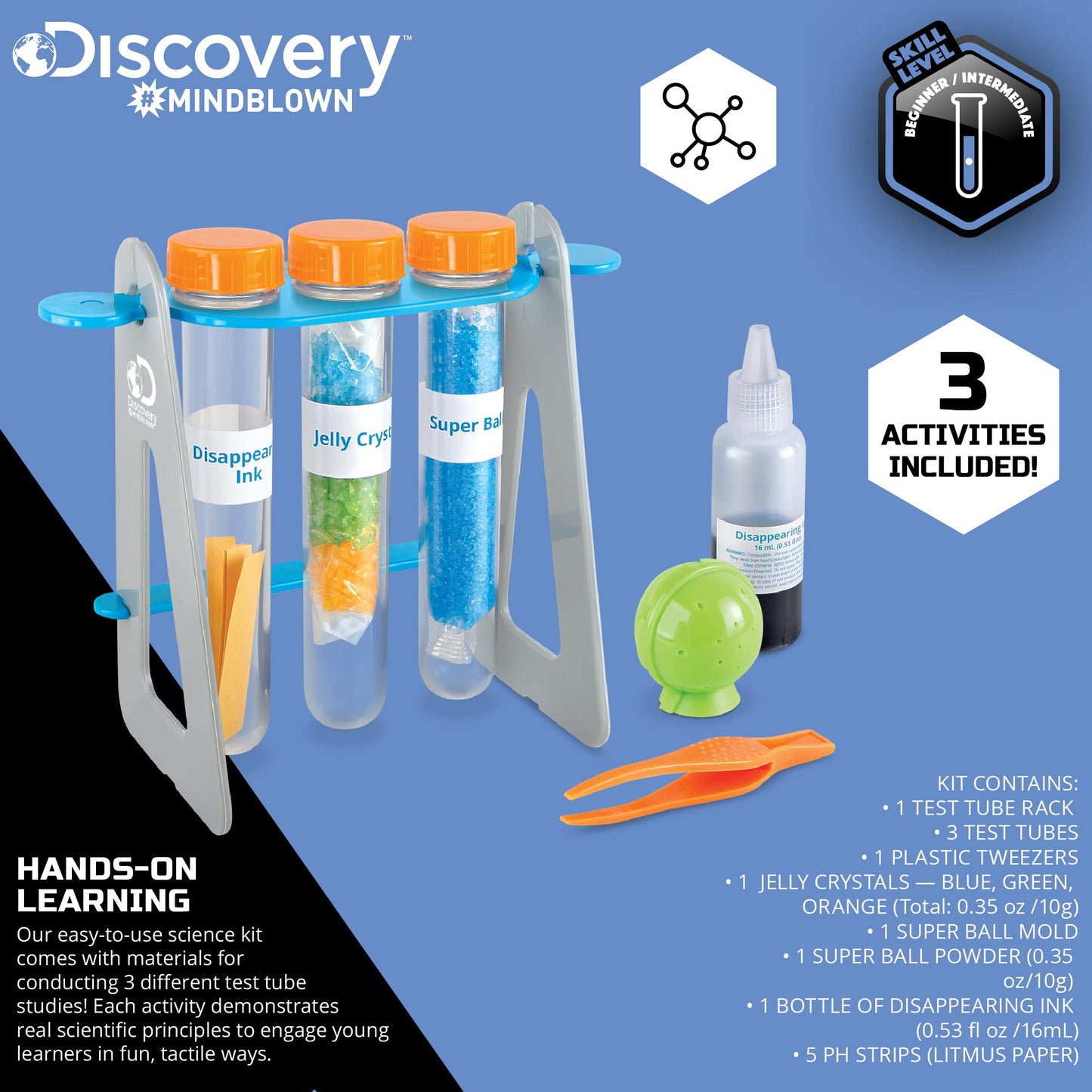 Discovery #MINDBLOWN 14-Piece Test Tubes DIY Science Kit with 3 Educational Experiments, Educational STEM Activity Set, Fun Learning Toy for Real