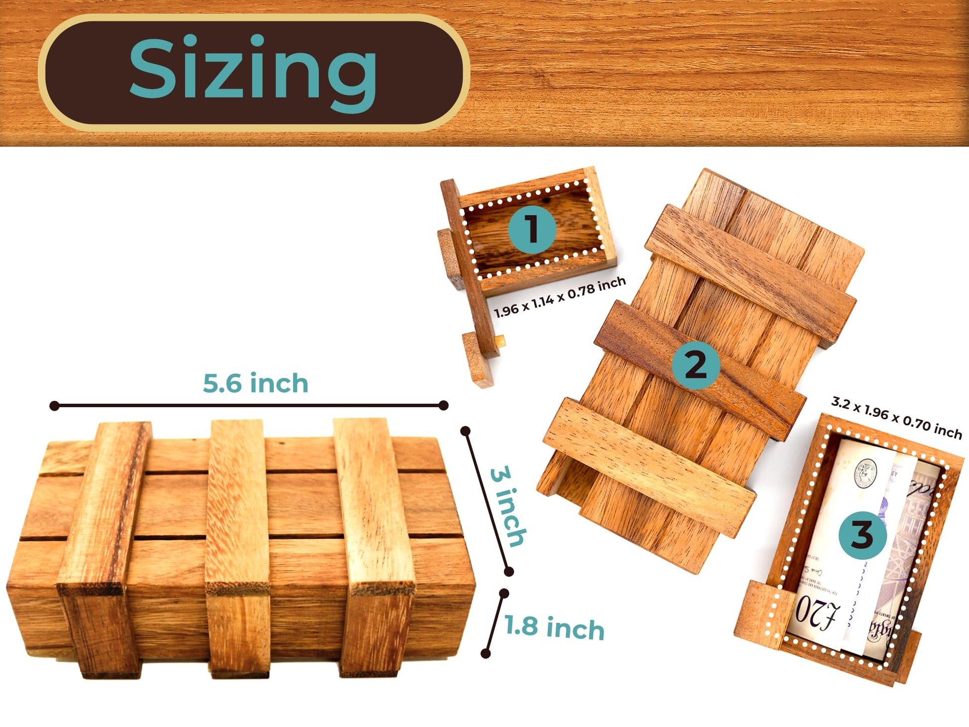 BSIRI Wooden Secret Money Puzzle Box Brain Teaser with Hidden Compartments Ideal Jewelry Stash 3D Lock Gift Card Wood Stash Holder for Cash Gifts