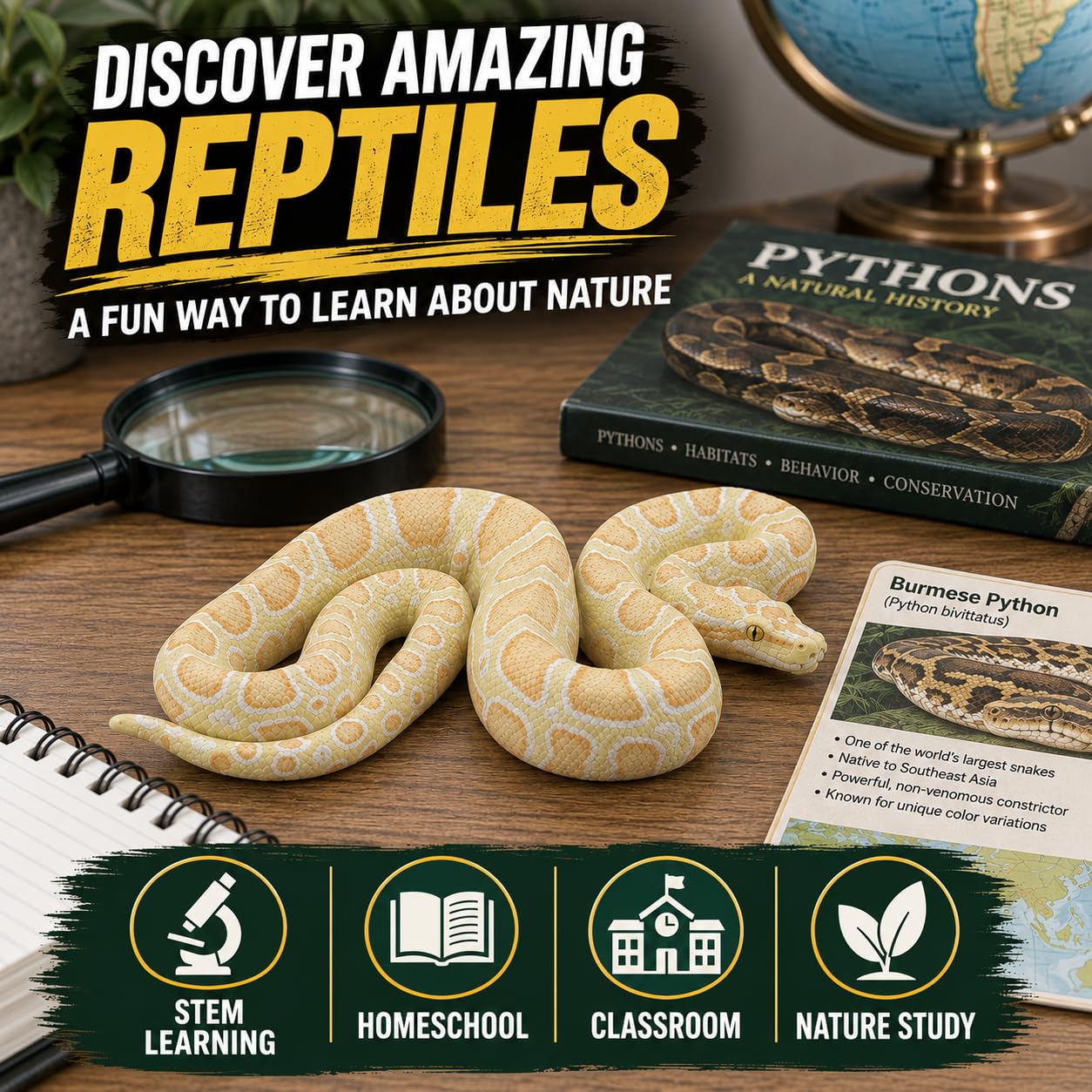 Safari Ltd. Albino Burmese Python Figurine - Lifelike 5.5" Snake Figure - Educational Toy for Boys, Girls, and Kids Ages 3+