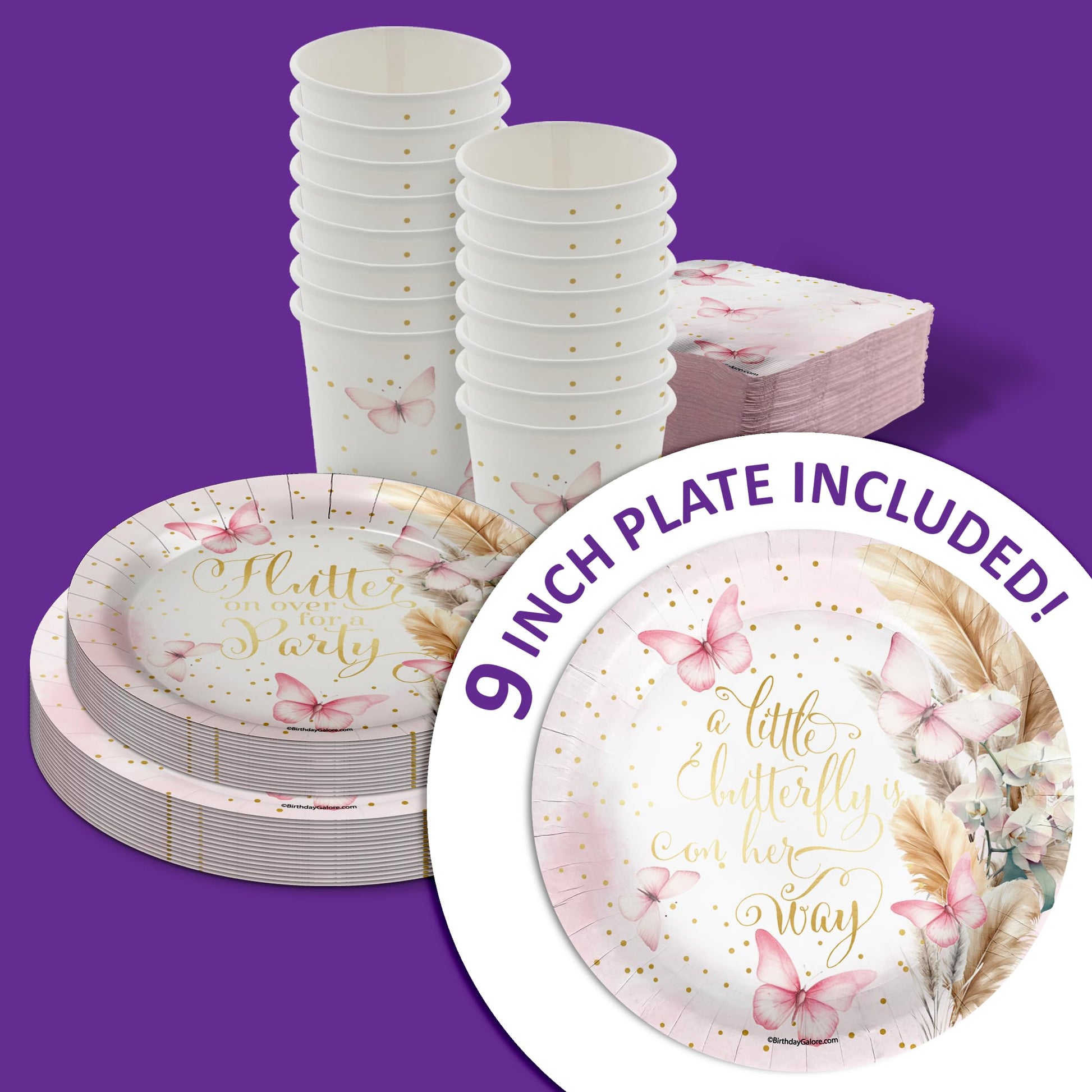 Butterfly Baby Shower Party Supplies - 64 Piece Spring Baby Shower Tableware Set Includes Large 9" Dinner Plates and 8" Dessert Paper Plates Napkins