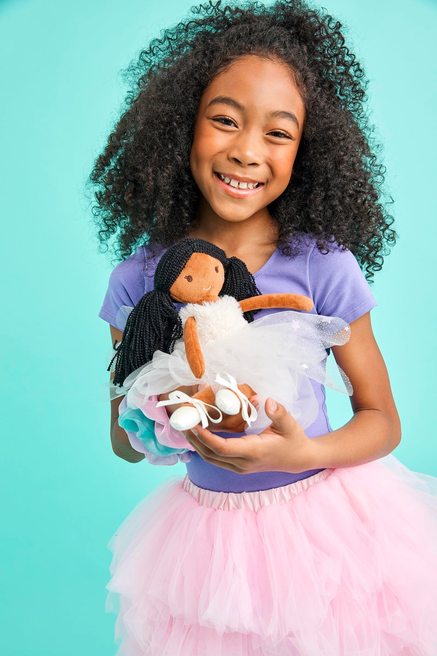 iscream Corps de Ballet Plush Allongé Ballerina with Glitter and Embroidered Accents for All Ages, Black Hair