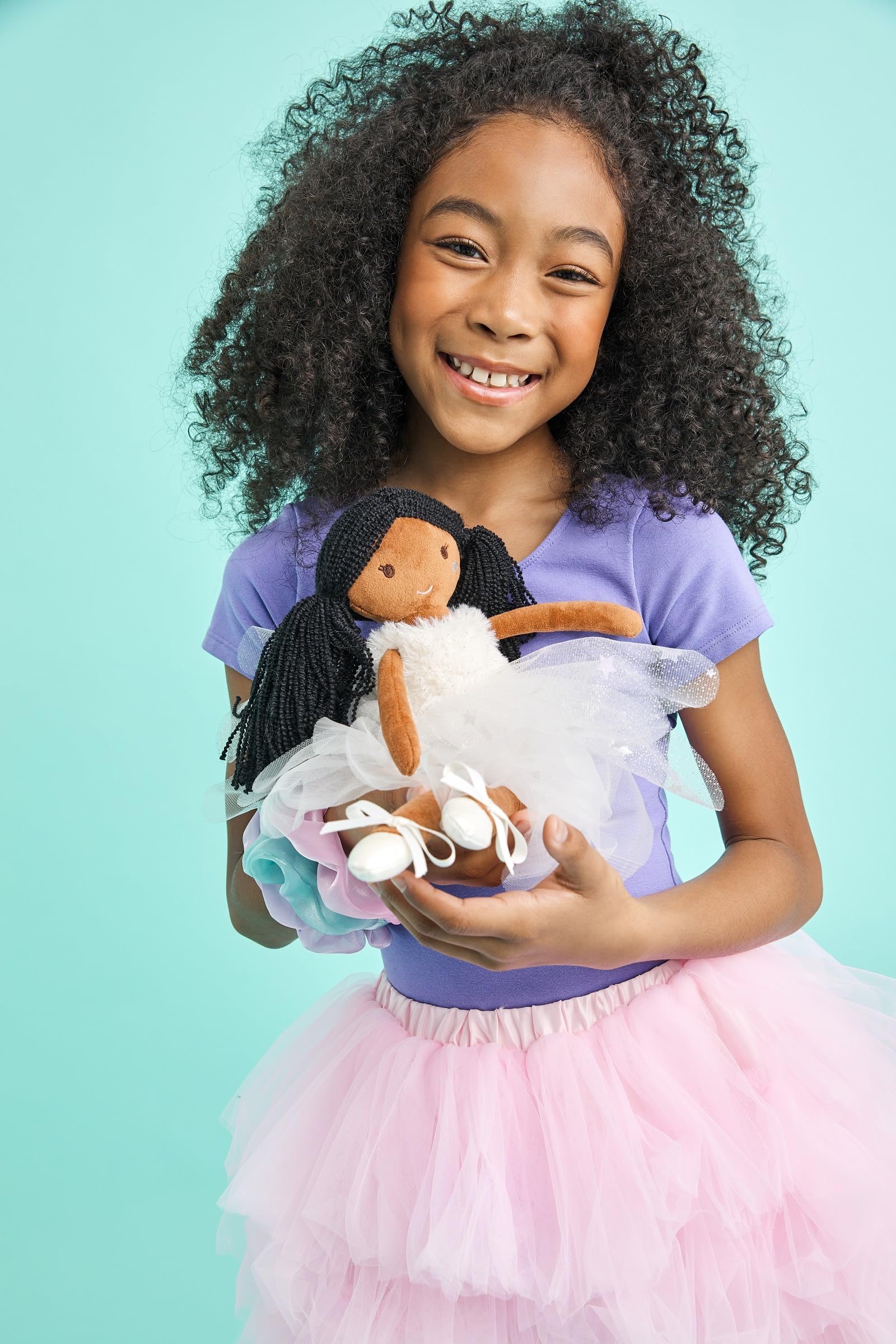 iscream Corps de Ballet Plush Allongé Ballerina with Glitter and Embroidered Accents for All Ages, Black Hair