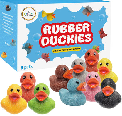 5-Count 2" Inch Glitter Rubber Duck Toy Assortment Duckies for Kids, Bath Birthday Gifts Baby Showers Summer Beach and Pool Activity, 2" (5-Pack)
