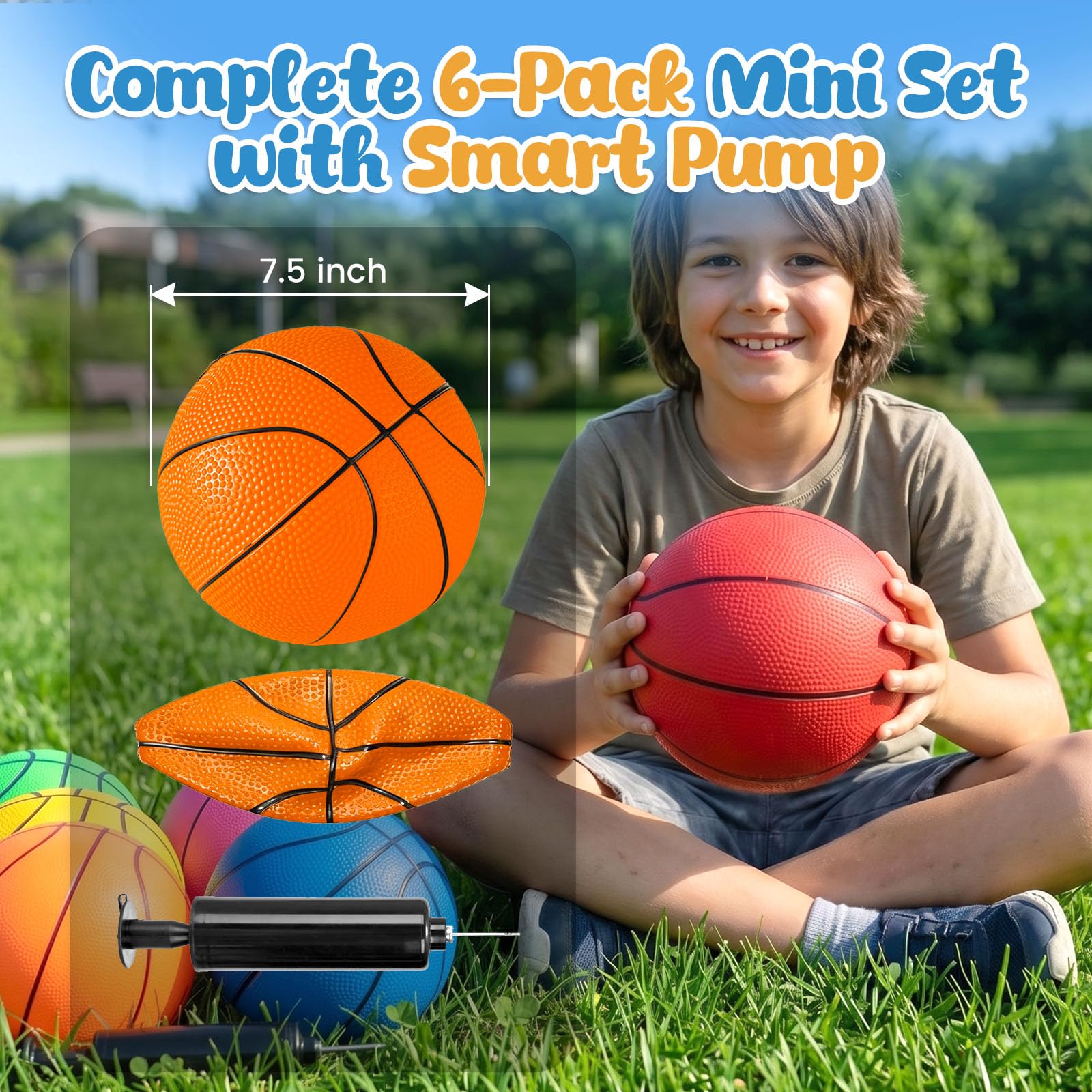 3 otters 6 Pack Mini Basketballs, 7.5 Inch Basketball Set with Pump