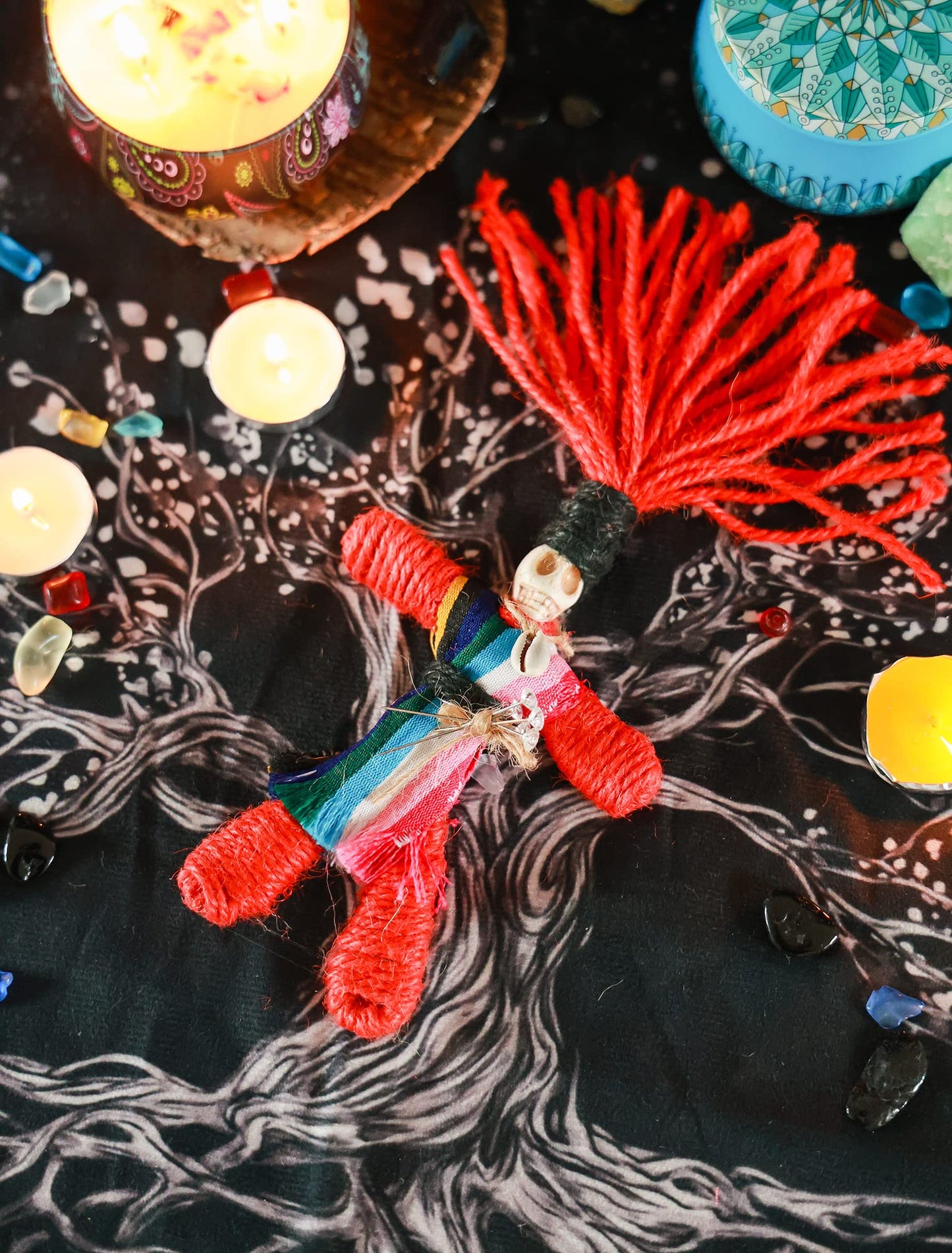 Nosadi Voodoo Doll Handmade Set Real Hemp Rope Wrapped Skull Horror Witches Poppet Gifts Doll for Halloween Birthday Christmas Party Gift Supplies