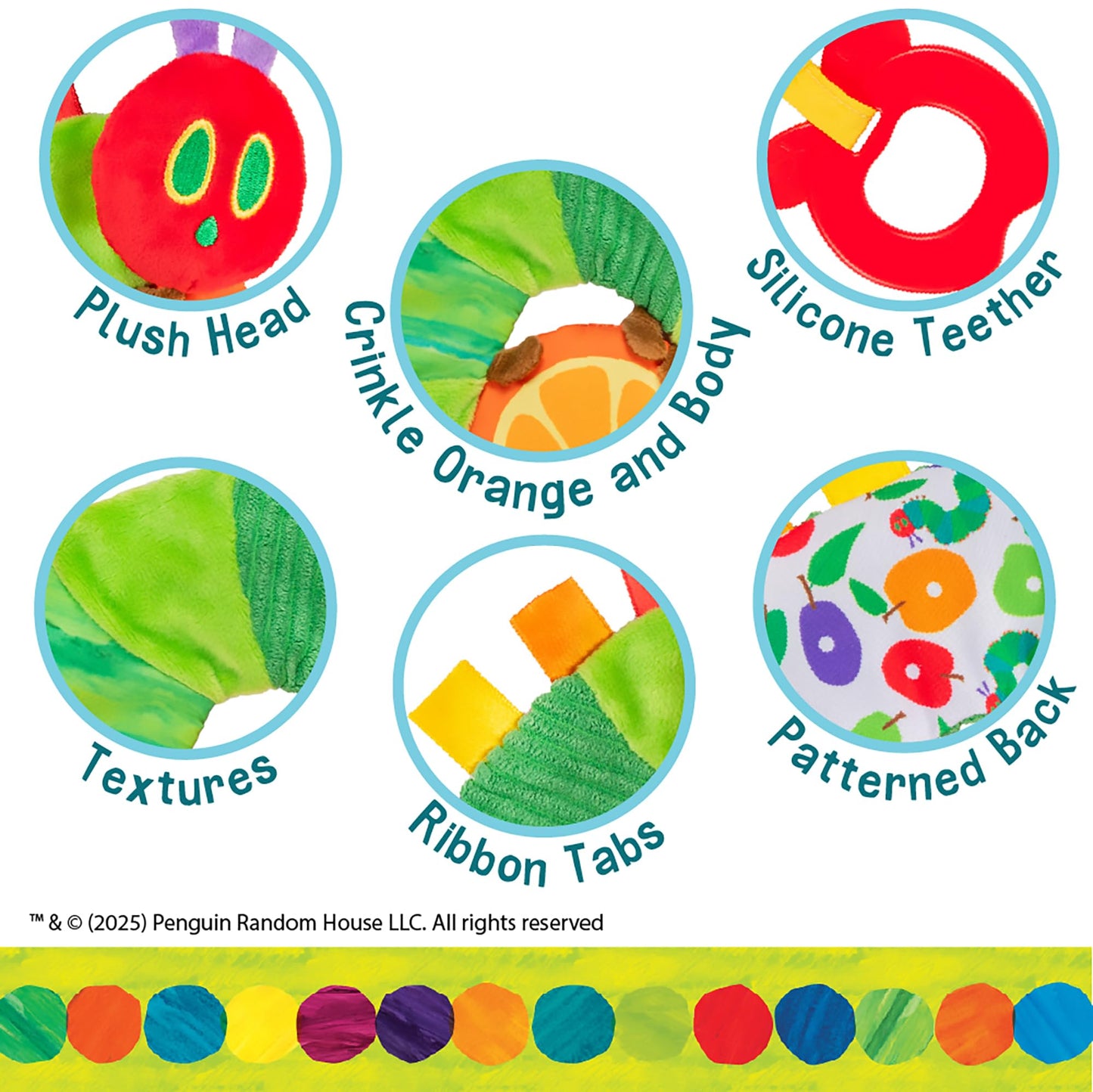 Kids Preferred Eric Carle Toddler Toys The Very Hungry Caterpillar Sensory Toy with Crinkle Orange Slice and Teether Ring for Car Seat and Stroller