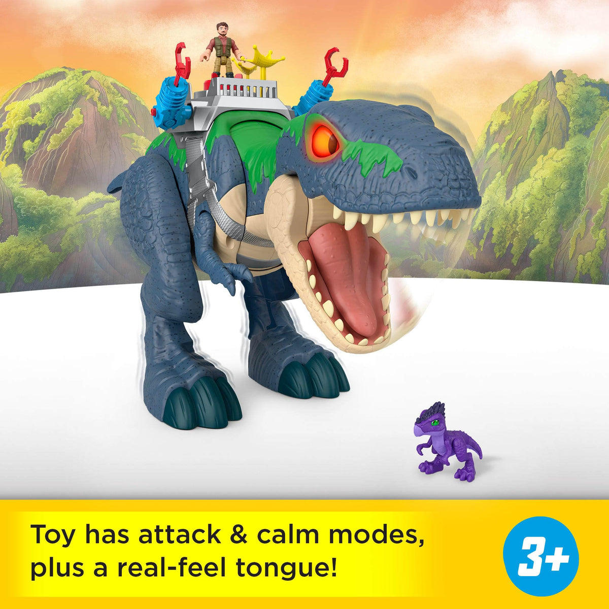 Fisher-Price Imaginext Jurassic World Rebirth Dinosaur Playset, Ultimate Action Chomp T. rex 18-inch Dino Toy with Lights, Sounds, Motion & 2 3-inch