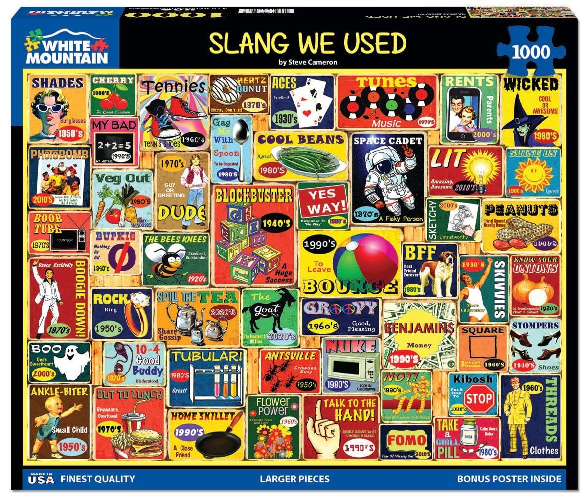 White Mountain 1000 Piece Jigsaw Puzzle Retro Phrases, Slang We Used