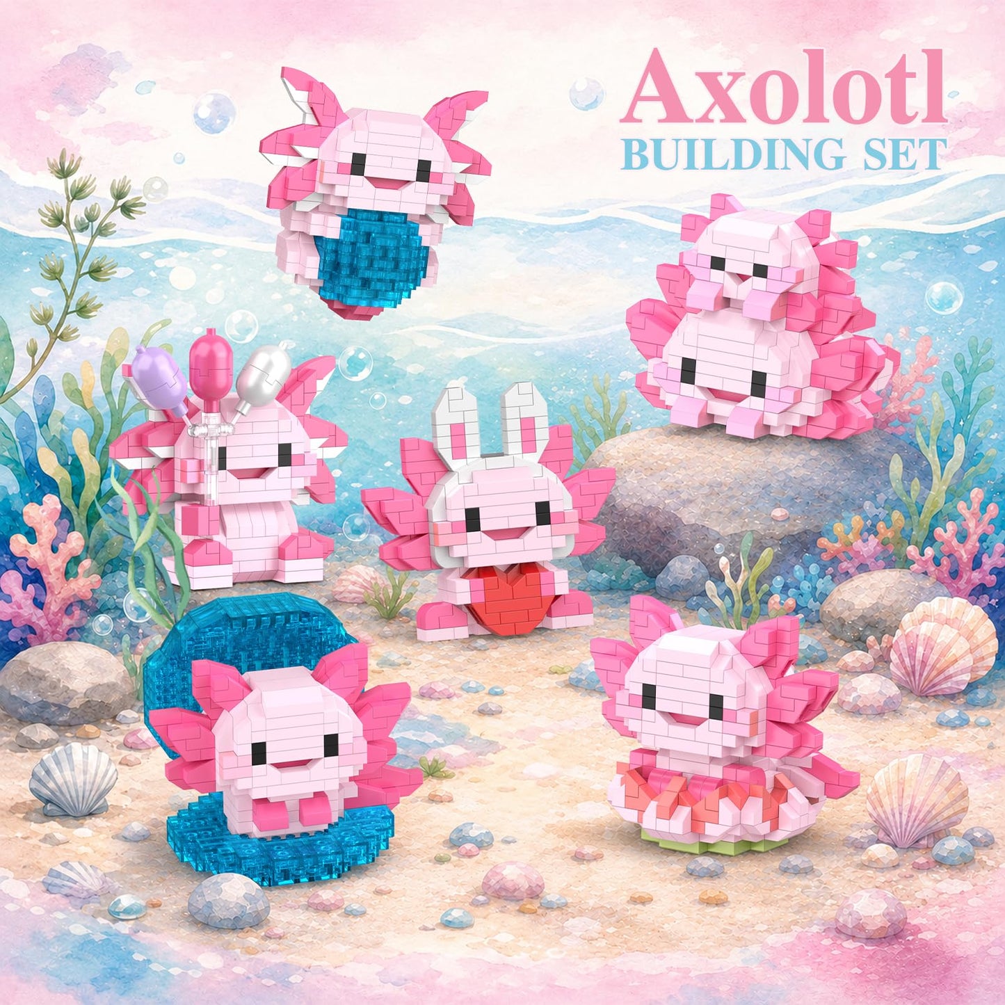 Vziimo Axolotl Set, 6 Pack Mini Axolotl Animals Party Favors Toy Figurines, Goodie Bag Stuffers, Classroom Small Prize Toys Box, Marine Animal Gifts