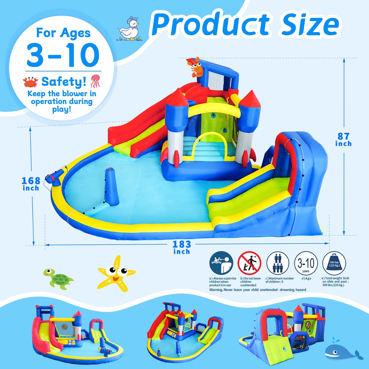 Bestsun Inflatable Bounce House Water Slide for Kids