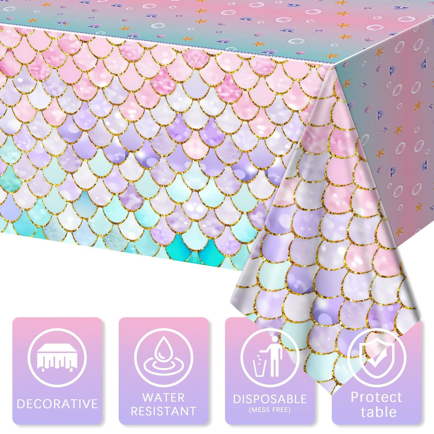 JQSSHXB Mermaid Tablecloths 3 Pack Disposable Plastic Birthday Party Favors (Fish Scale)