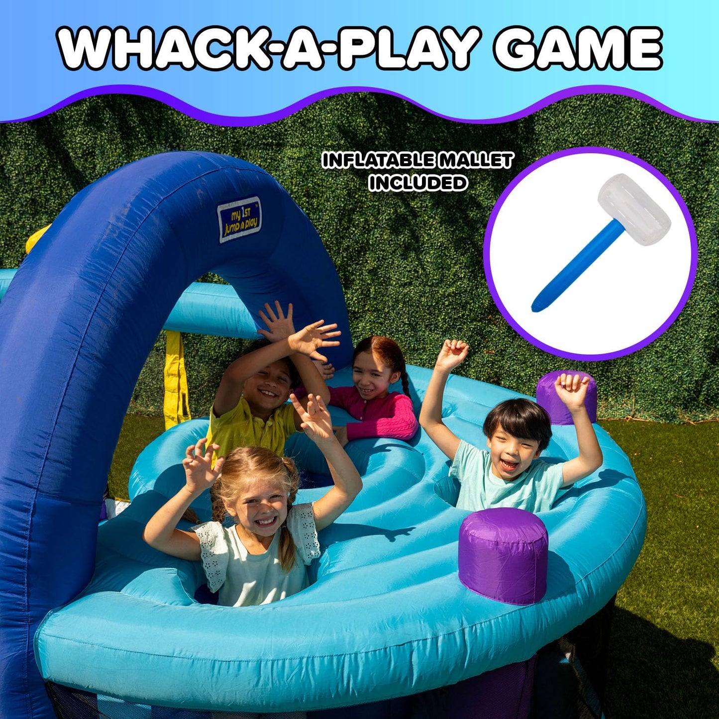 Sportspower INF-2415 Whack-A-Play Inflatable Bounce House with Basketball Hoop, Slide and Quick Inflate Blower: Recommended Age 3-8, Blue/Purple
