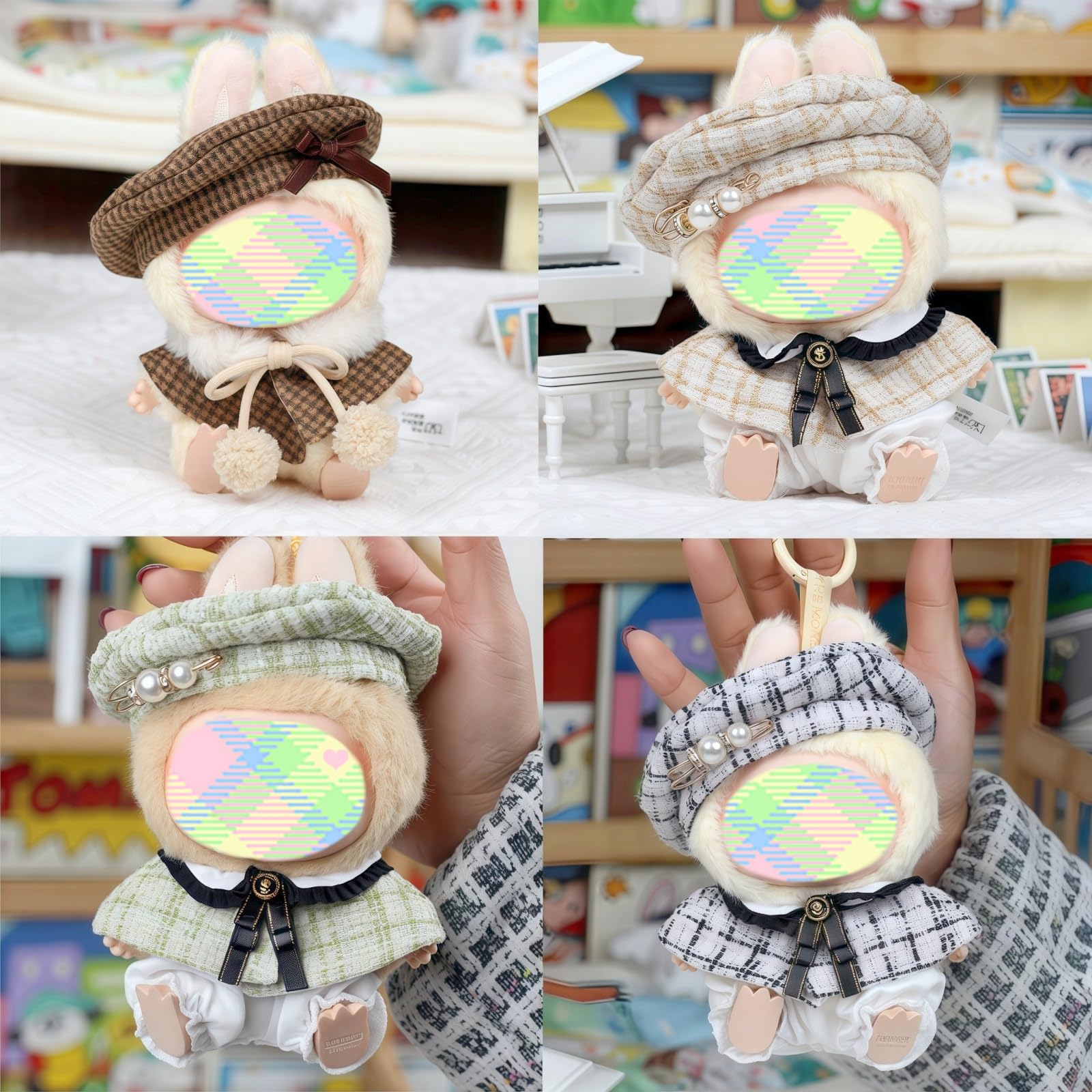 Clothes for Dolls Accessories, Stylish Outfit Set 4 for 15cm Doll Suit, Mini Luxury Cloak Clothes for Keychain, Doll Clothing Set Replacement (No