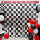 Race Car Birthday Party Decoration, 2 Pack Race Car Party Backdrop Photo Booth Prop, Black and Silver Checkered Fringe Curtains Tinsel Photo Streamers