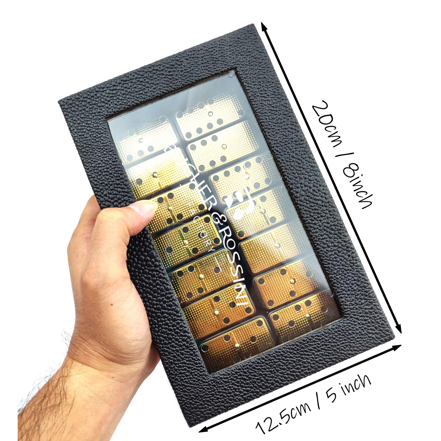 Bucher&Rossini Metal Surface Dominoes Set Double 6 for Adults and Kids - Classic 28Pieces Gold Metal Surface Domino's Game Set Idea Gift Present