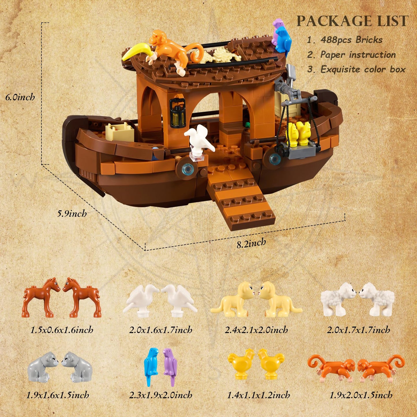 Noah's Ark Boat Building Blocks, Jesus Bible Religious Story Ship Toys with Animals & Plants Compatible with Lego, Baptism Gifts Easter Gifts