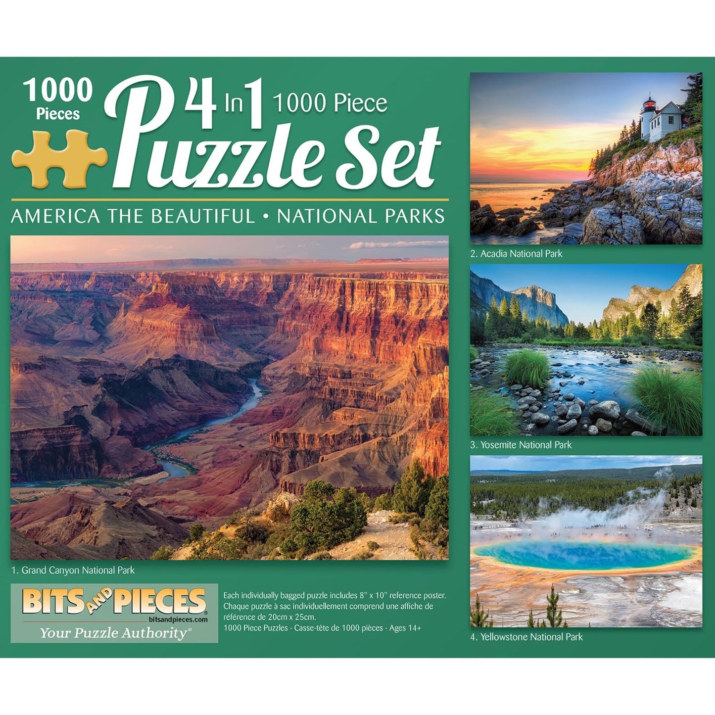 Bits and Pieces - 4-in-1 Multi-Pack - 1000 Piece Jigsaw Puzzles for Adults - 1000 pc 'America The Beautiful' National Parks Puzzle Set Bundle - 20" x