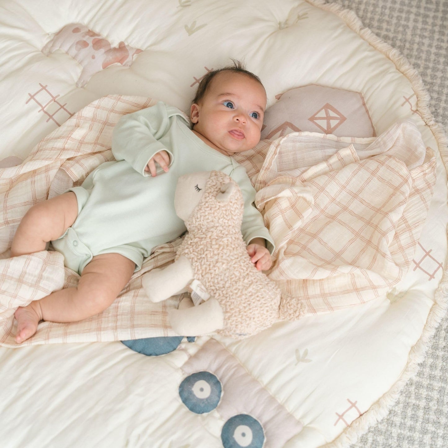 Crane Baby Plush Lamb Stuffed Animal, Sheep Stuffed Animal, Lamb Plush Toy for Babies and Toddlers, Nursery Décor Cuddly Toy, Neutral, Cozy Knitted