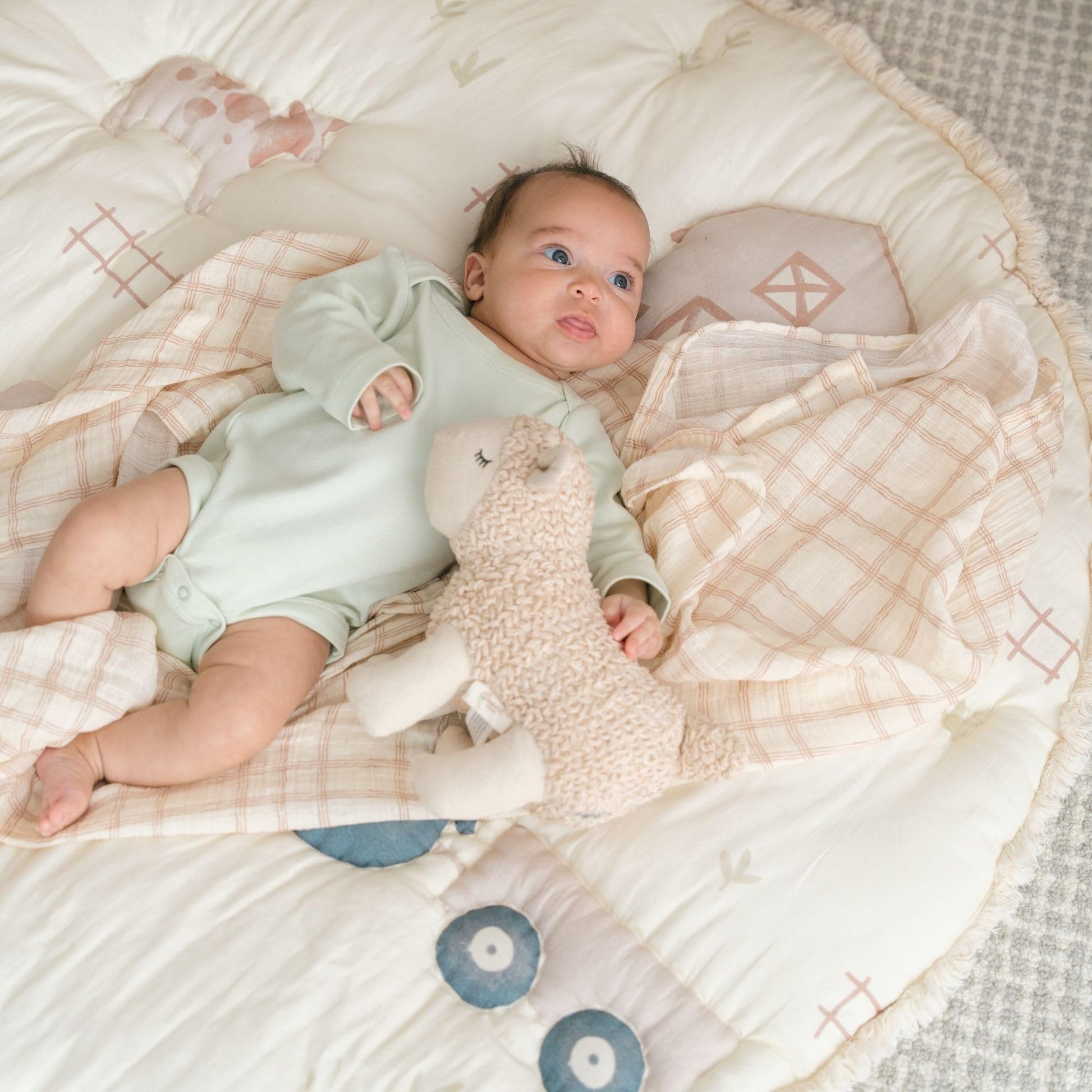 Crane Baby Plush Lamb Stuffed Animal, Sheep Stuffed Animal, Lamb Plush Toy for Babies and Toddlers, Nursery Décor Cuddly Toy, Neutral, Cozy Knitted