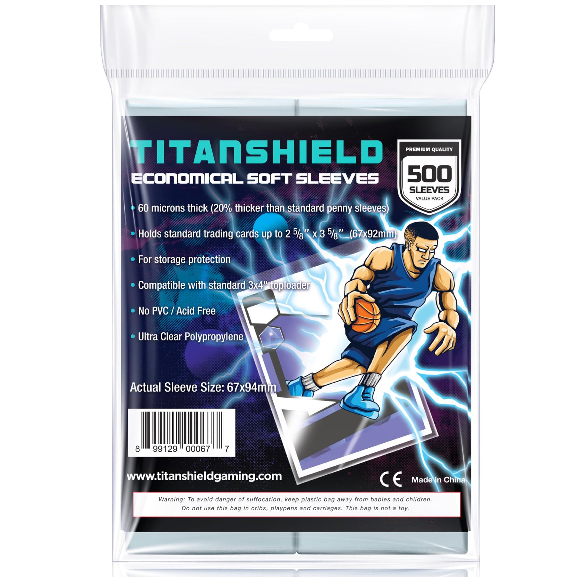 TitanShield 500 Count 60-Microns Thickness Soft Penny Card Sleeves 2-5/8” x 3-5/8” (67x94mm), Ultra Clear (500 Count)