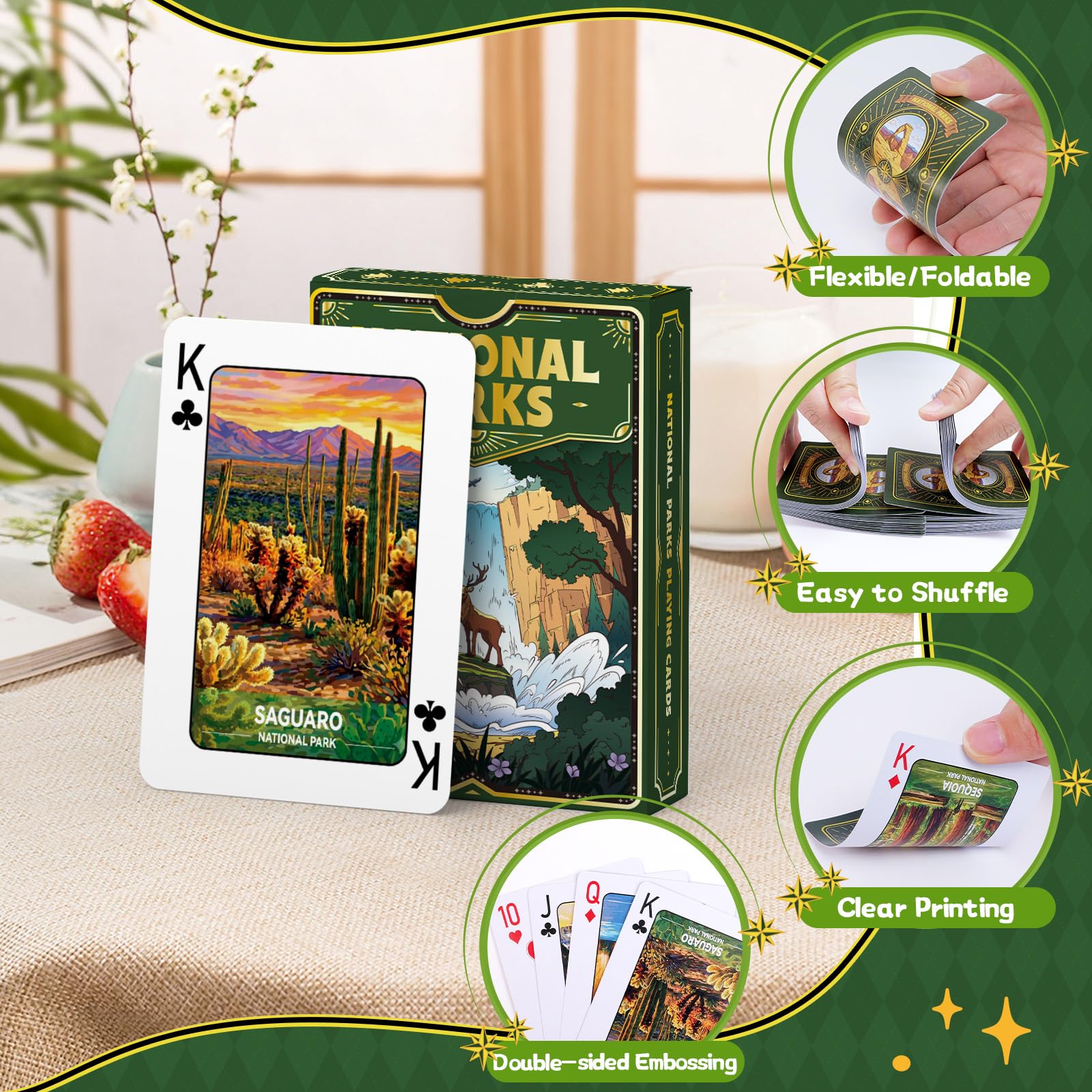 Playing Cards 2 Pack, 2 Deck of Cards, National Park Theme Playing Cards, Standard Poker Cards Set for Card Games Family Game Night Blackjack Camping