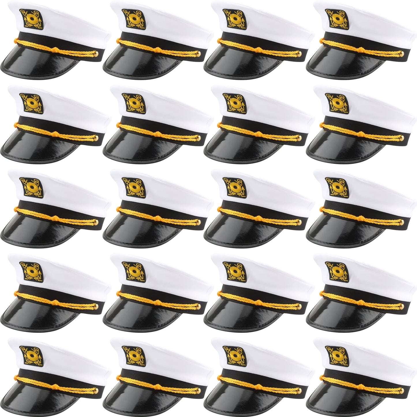 SGBETTER 20 Pack Captain Hats Adjustable White Sailors Navy Yacht Hats for Halloween Cruise Line Captain Theme Party Cosplay Costume Accessory