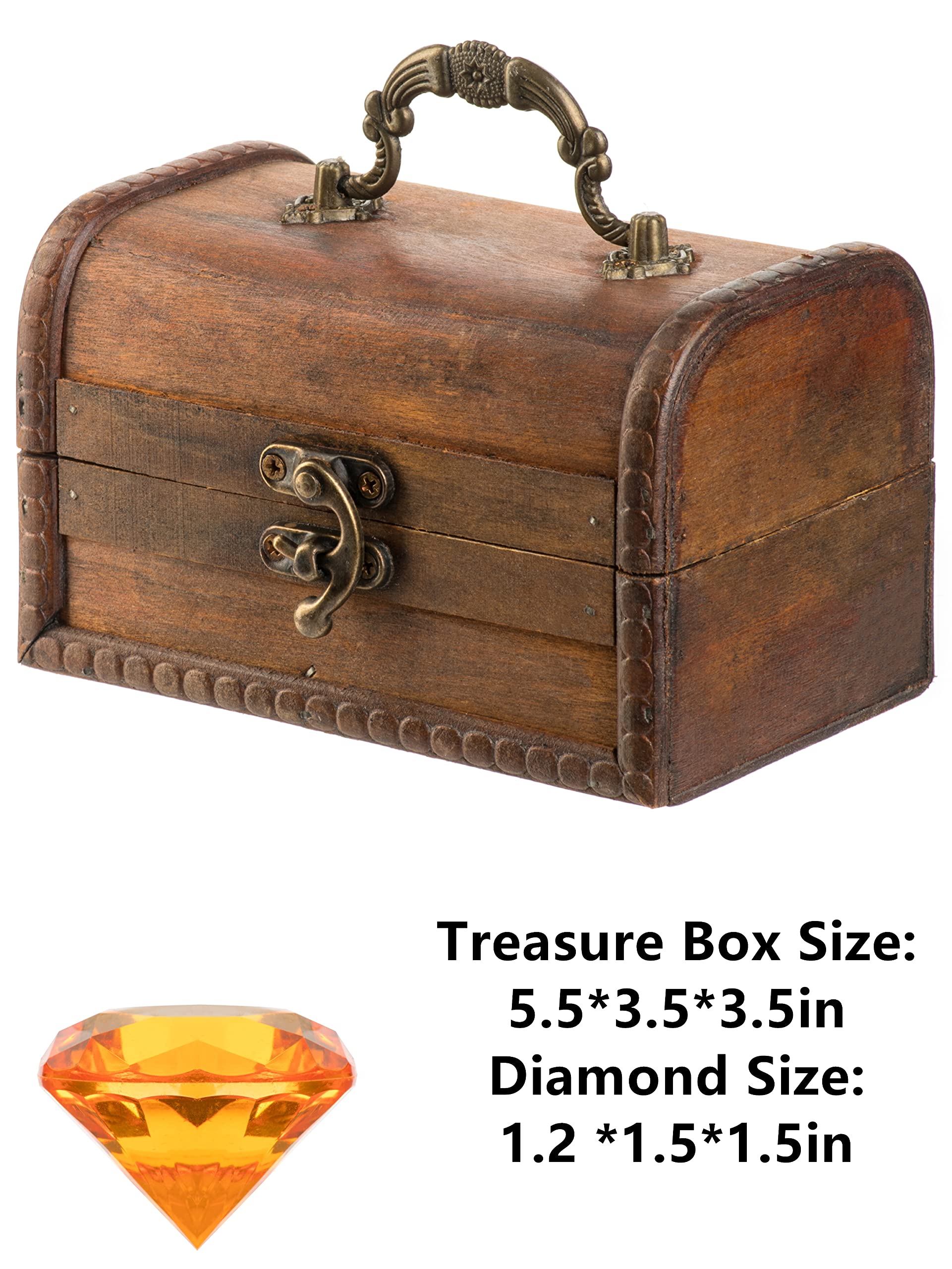 Diving Gem Pool Toy 15 Big Colorful Diamond Set with Big Treasure Chest Pirate Box Underwater Gem Diving Dive Throw Toy Set Swimming Training Gift Toy