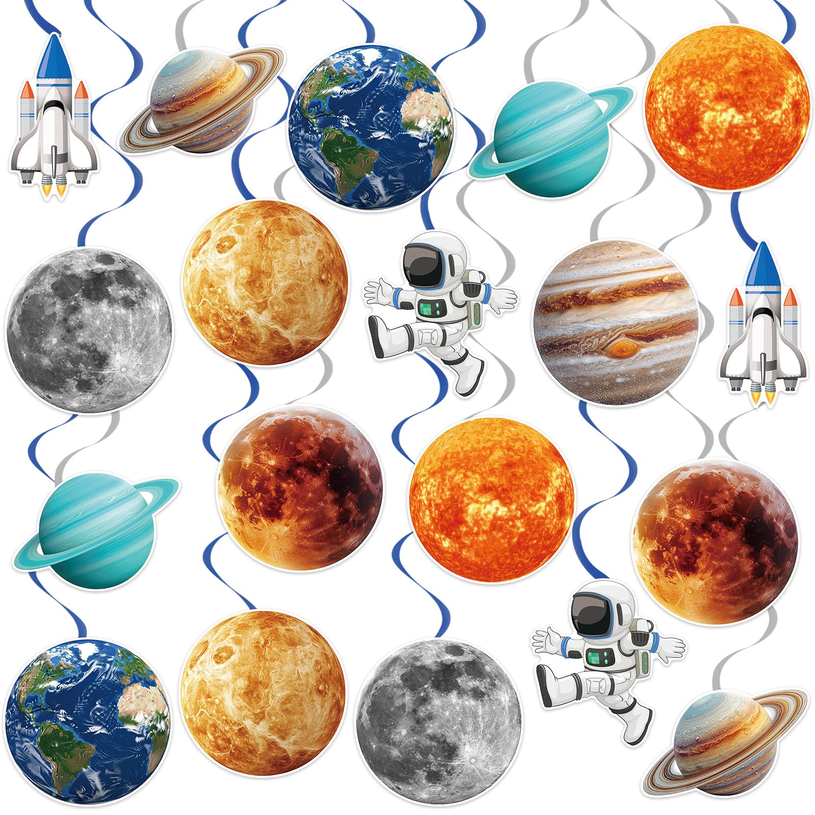 40Pcs Space Solar System Hanging Swirl Decorations, Outer Space Party Decoration Hanging Swirl Planet Astronaut Ceiling Hanging Decorations for Party