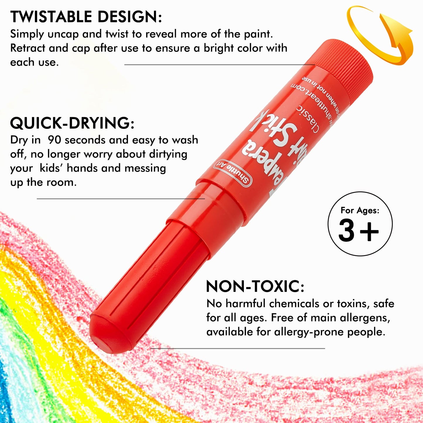 Tempera Paint Sticks, 40 Colors Solid Tempera Paint for Kids, Super Quick Drying, Works Great on Paper Wood Glass Ceramic Canvas