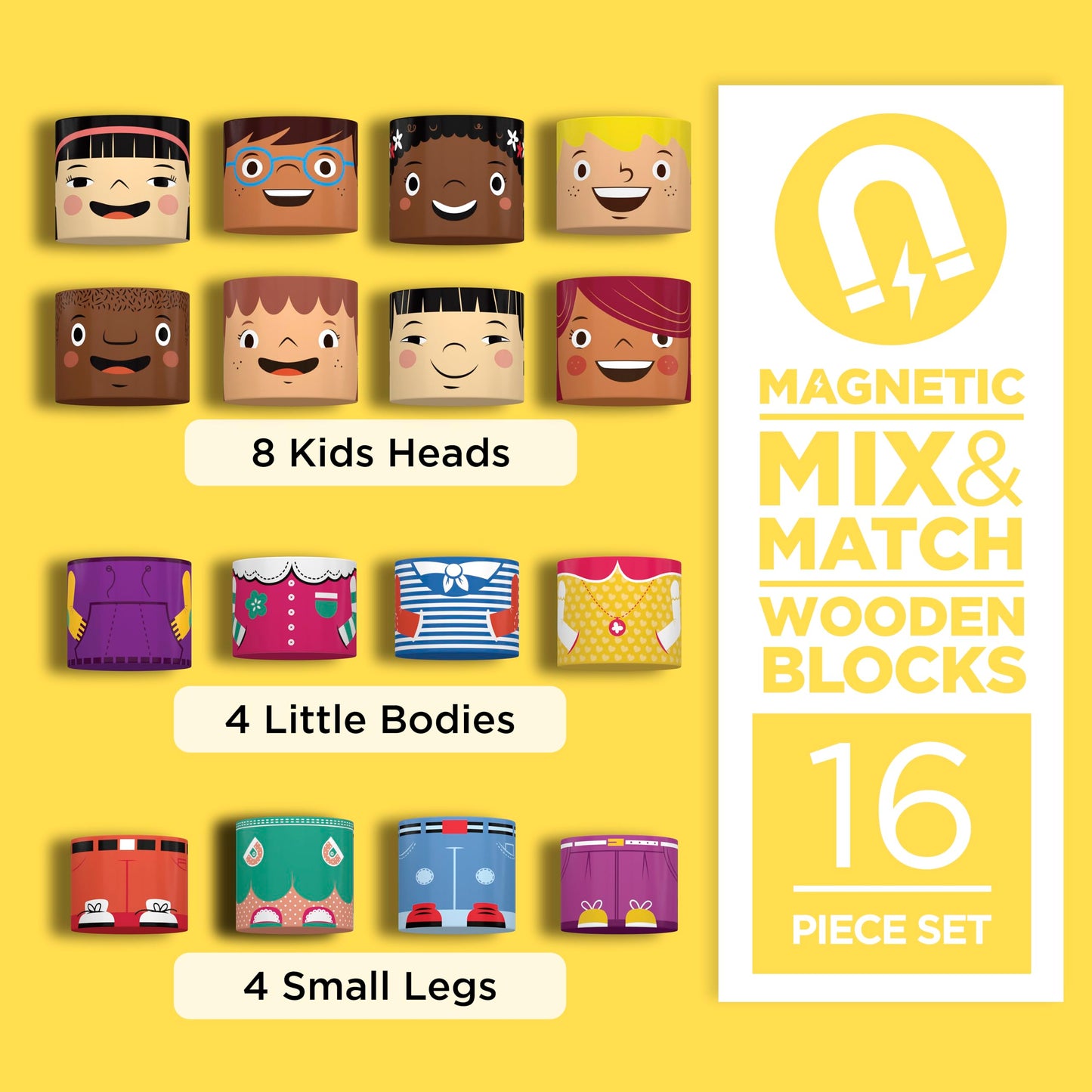 My Family Builders 16-Piece Magnetic Wooden Friends Set, Diversity Dolls